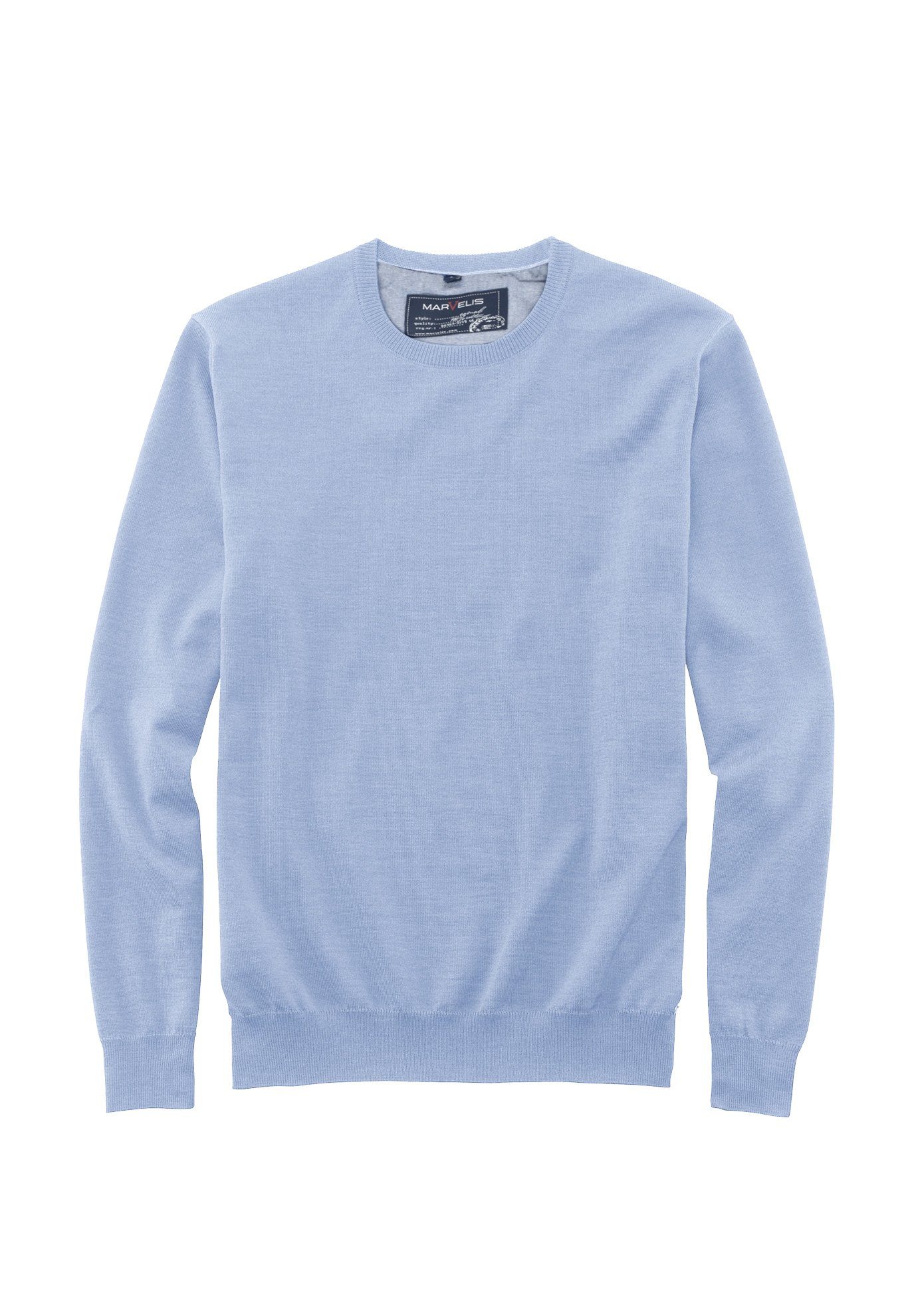 MARVELIS Rundhalspullover Pullover - Casual Fit - Rundhals - Einfarbig - Hellblau (1-tlg)