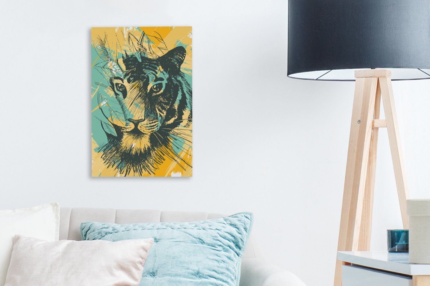 OneMillionCanvasses® Leinwandbild Tiger inkl. bespannt Leinwandbild fertig 20x30 Zackenaufhänger, Abstrakt (1 - - cm St), Kopf, Gemälde