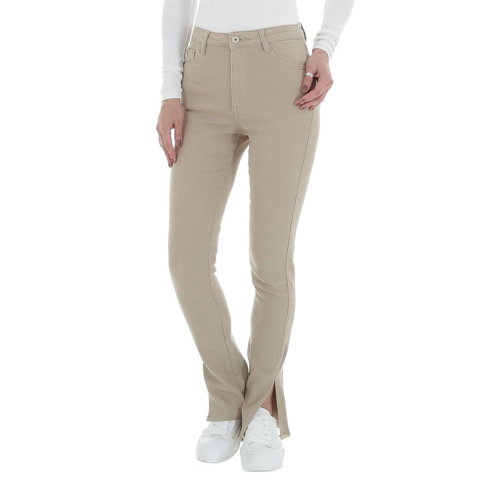 Ital-Design High-waist-Jeans Damen Freizeit Jeans Beige Stretch Waist in High