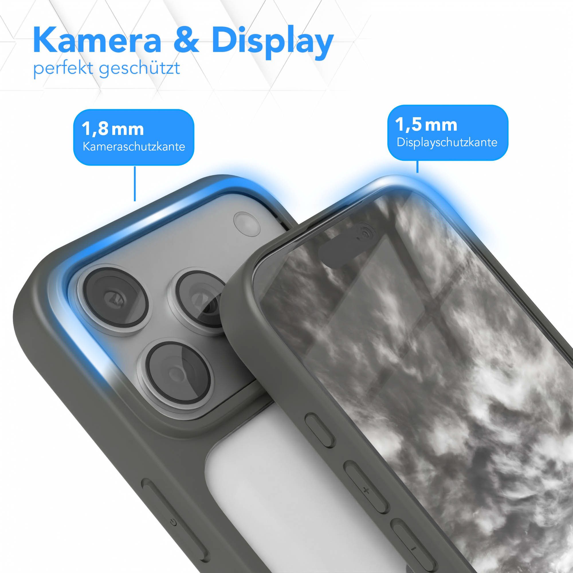 EAZY CASE Handyhülle Bumper Case für Apple iPhone 17 Pro 6,3 Zoll, Schutzhülle mit Kameraschutz transparent stoßfestes Backcover Grau