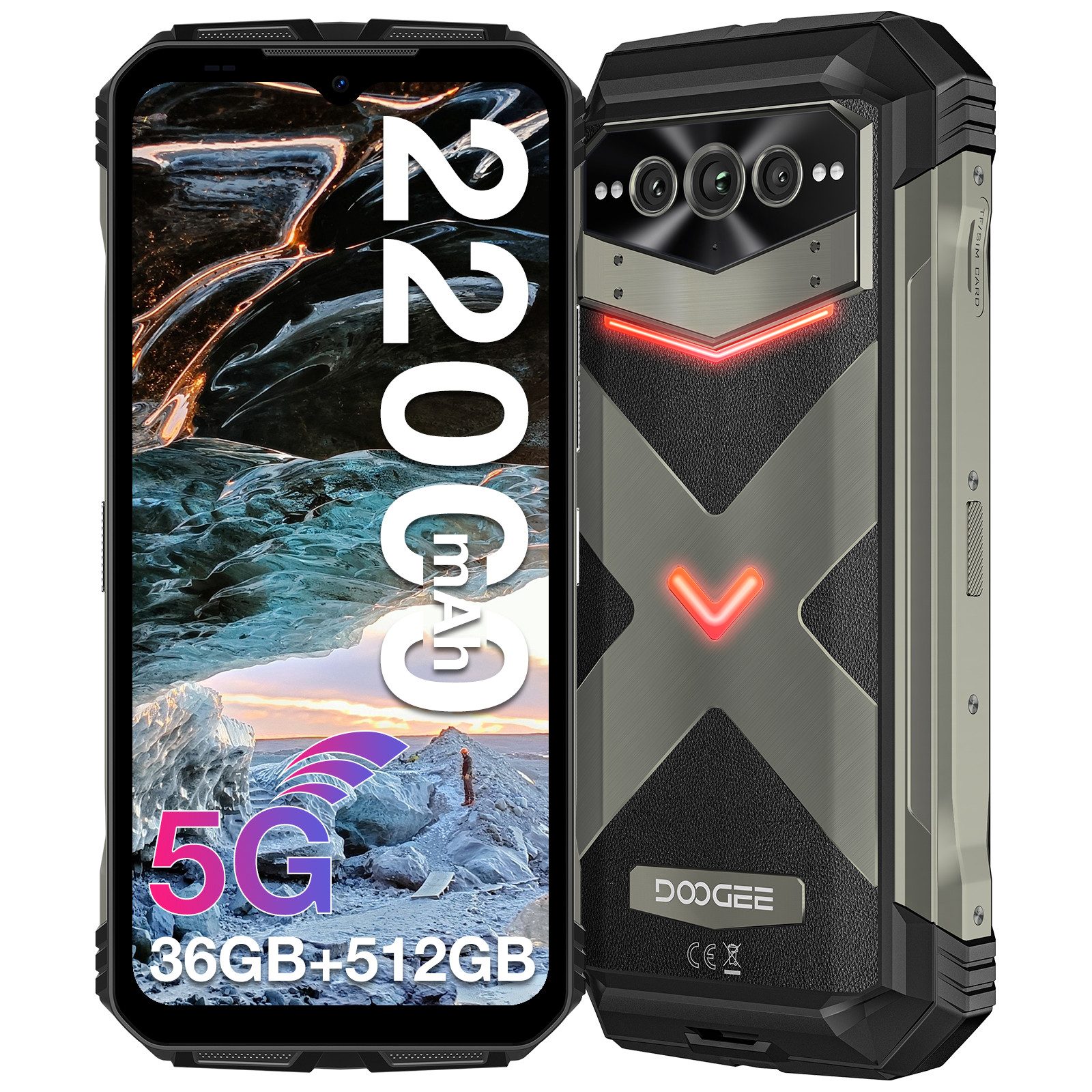 DOOGEE VMAX PLUS 5G 512GB ROM+36GB RAM,6,58'' FHD+ 120Hz Display Smartphone (6.58 Zoll, 512 GB Speicherplatz, 200 MP Kamera, 22000mAh,200MP AI Hauptkamera,Dual SIM/WiFi 6/Fingerabdruck/NFC)