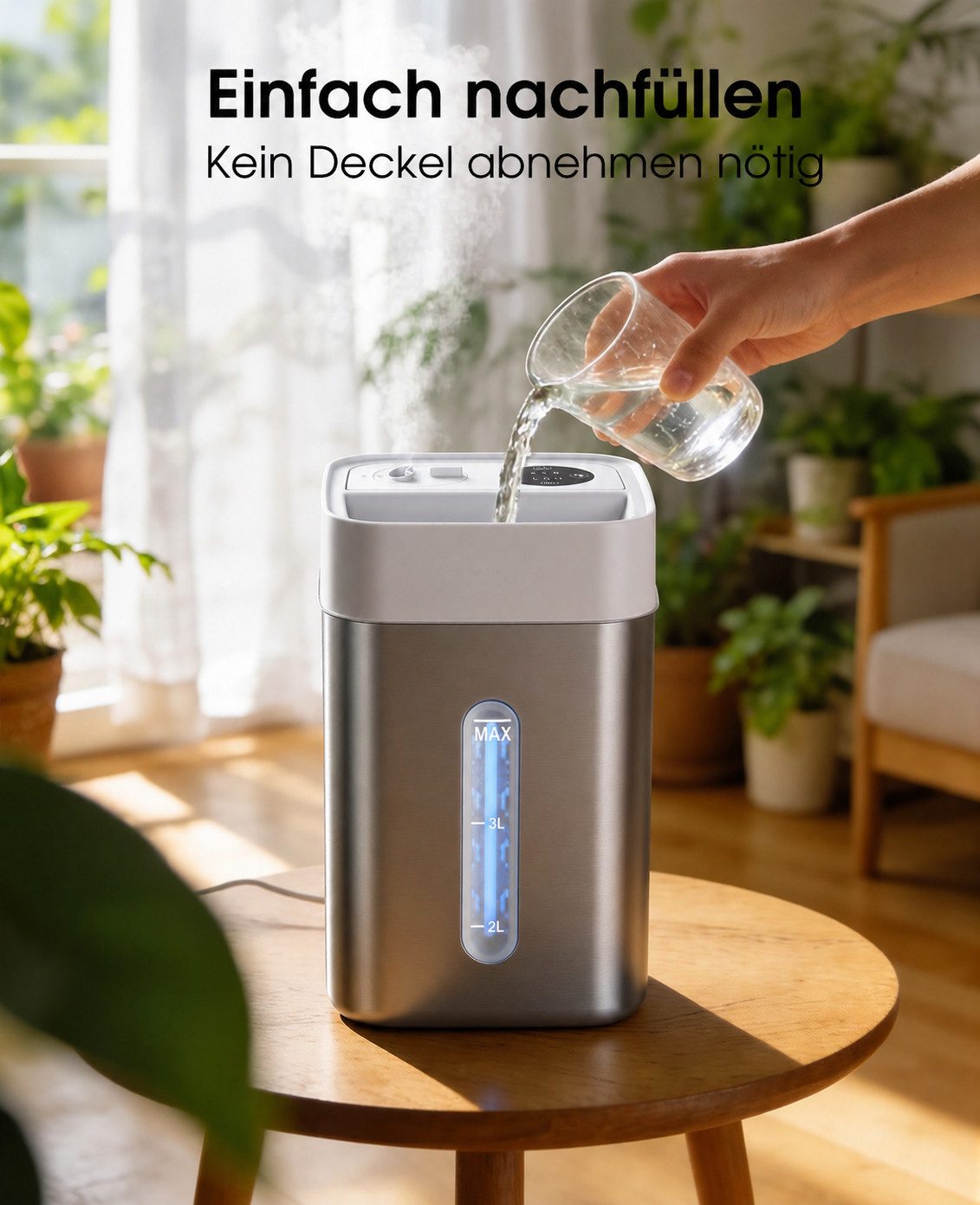 Wootoy Luftbefeuchter Raumbefeuchter 4,6L Ultraschall Luftbefeuchtungsgerät Timer Nachtlicht, 4,6 l Wassertank, 7-farbiges Nachtlicht und 2–8 Stunden Timer für hohen Komfort