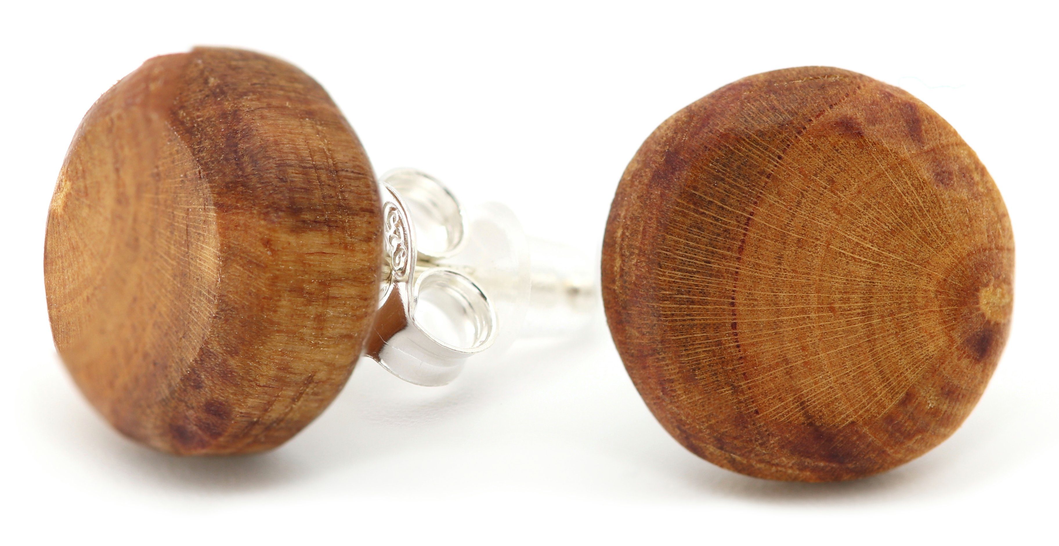 (Holzschmuck, Silber, Nachhaltig, Pflaume in Natürlich Ohrstecker Handmade Kreis Ohrringe), 925 Paar NaturSchatulle 12mm, Germany, Holz