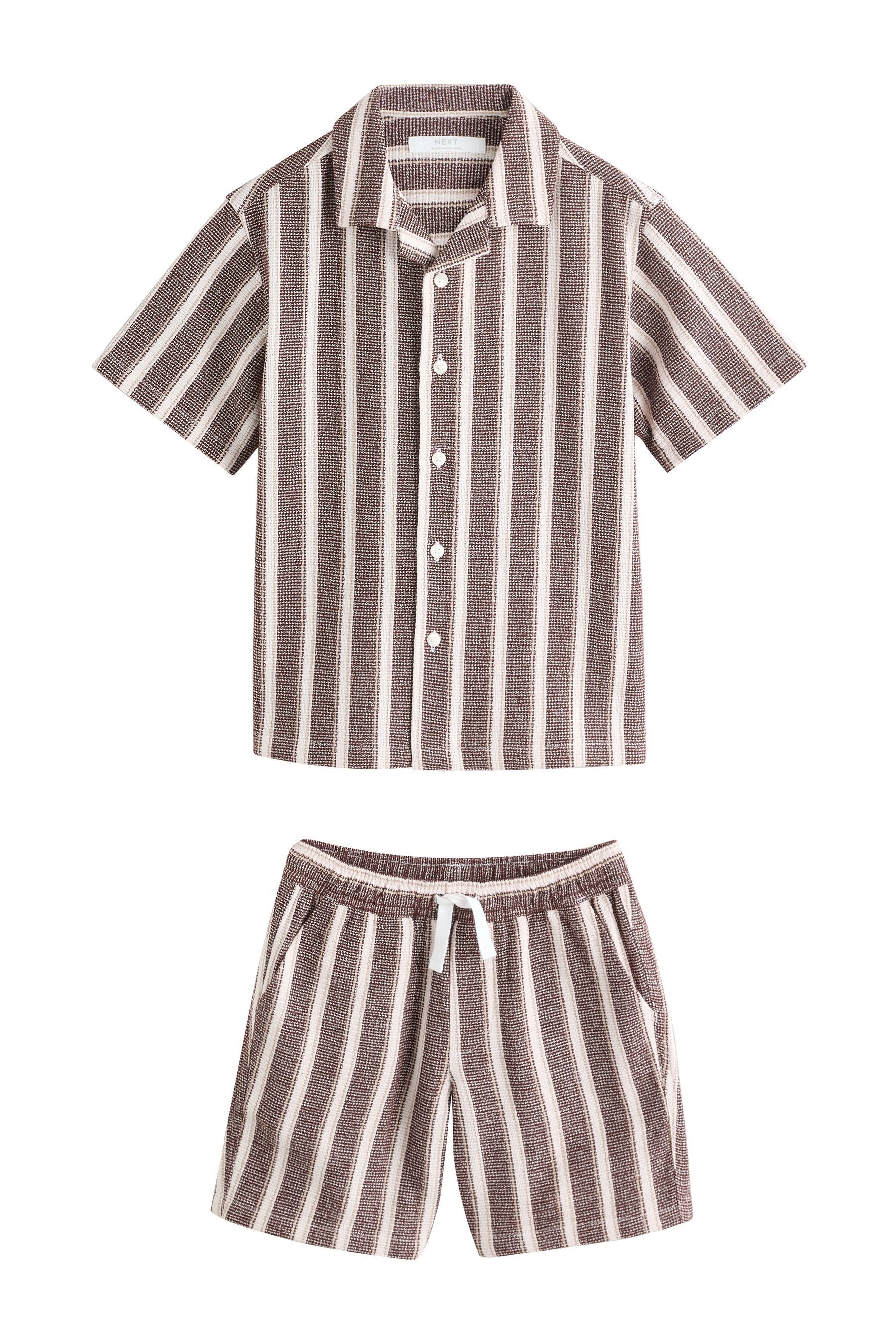 Next Hemd & Hose Kurzarmhemd mit Strukturstreifen und Shorts im Set (2-tlg)