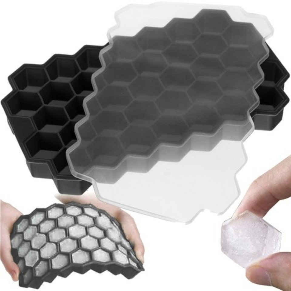 Ruhhy Eiswürfelform Silikonform, (Deckel Eiswürfel 2-tlg),  Eiswürfelbehälter Ice Cube