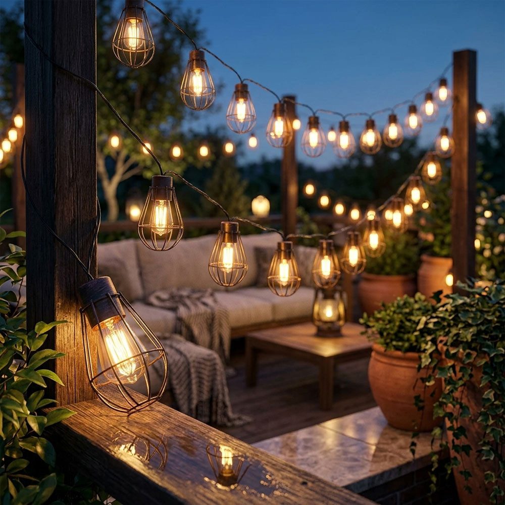 NOWA LED Dekolicht, LED-Leuchtmittel fest verbaut, Warmweiß, Solarleuchte Lichterkette Außen Gartendeko 40x LED Laternen L 200 cm