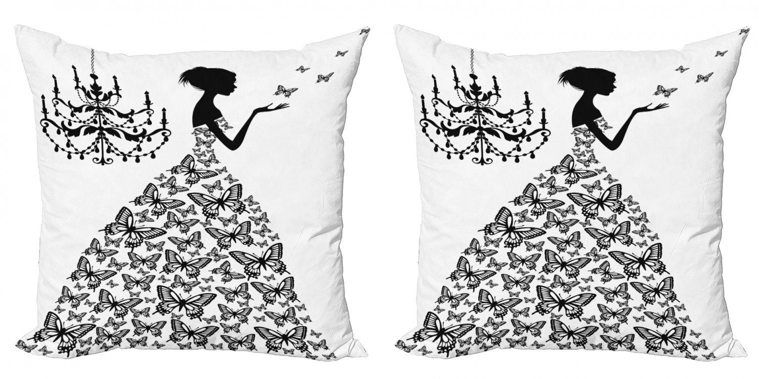 Kissenbezüge Modern Accent Doppelseitiger Digitaldruck, Abakuhaus (2 Stück), Schwarz Und Weiß Madame Schmetterling