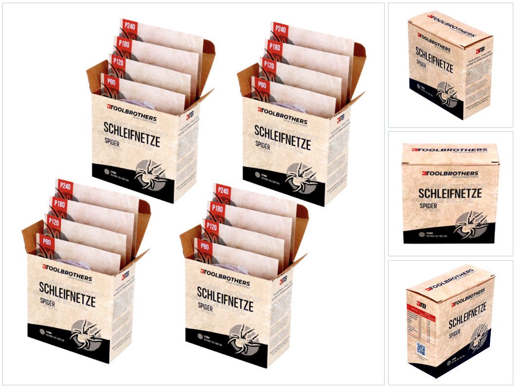 Toolbrothers Segmentsägeblatt SPIDER Schleifset Netzschleifmittel 4 Packungen 160x Schleifnetze