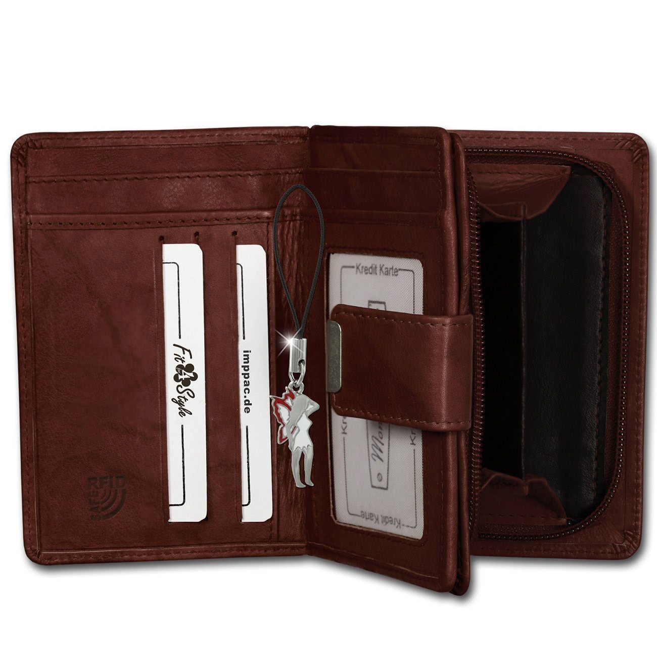 Money Maker Geldbörse Money Maker Damen Börse RFID (Portemonnaie, Portemonnaie), Damen Portemonnaie Echtleder Größe ca. 9cm, braun