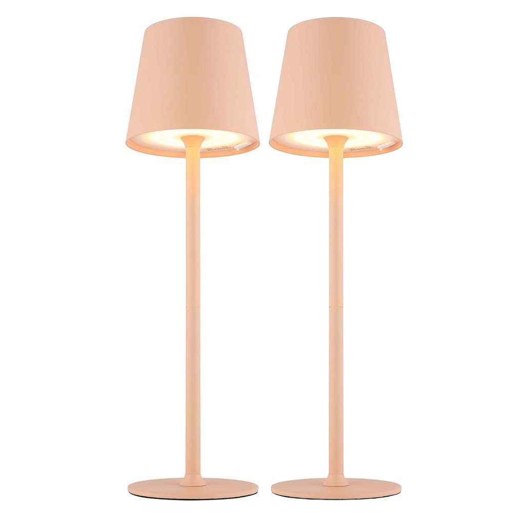 GLOBO LIGHTING LED Außen-Tischleuchte, LED-Leuchtmittel fest verbaut, 2x Tischlampe LED pfirsichfarben Dimmbar mit USB Touchfunktion H 36 cm