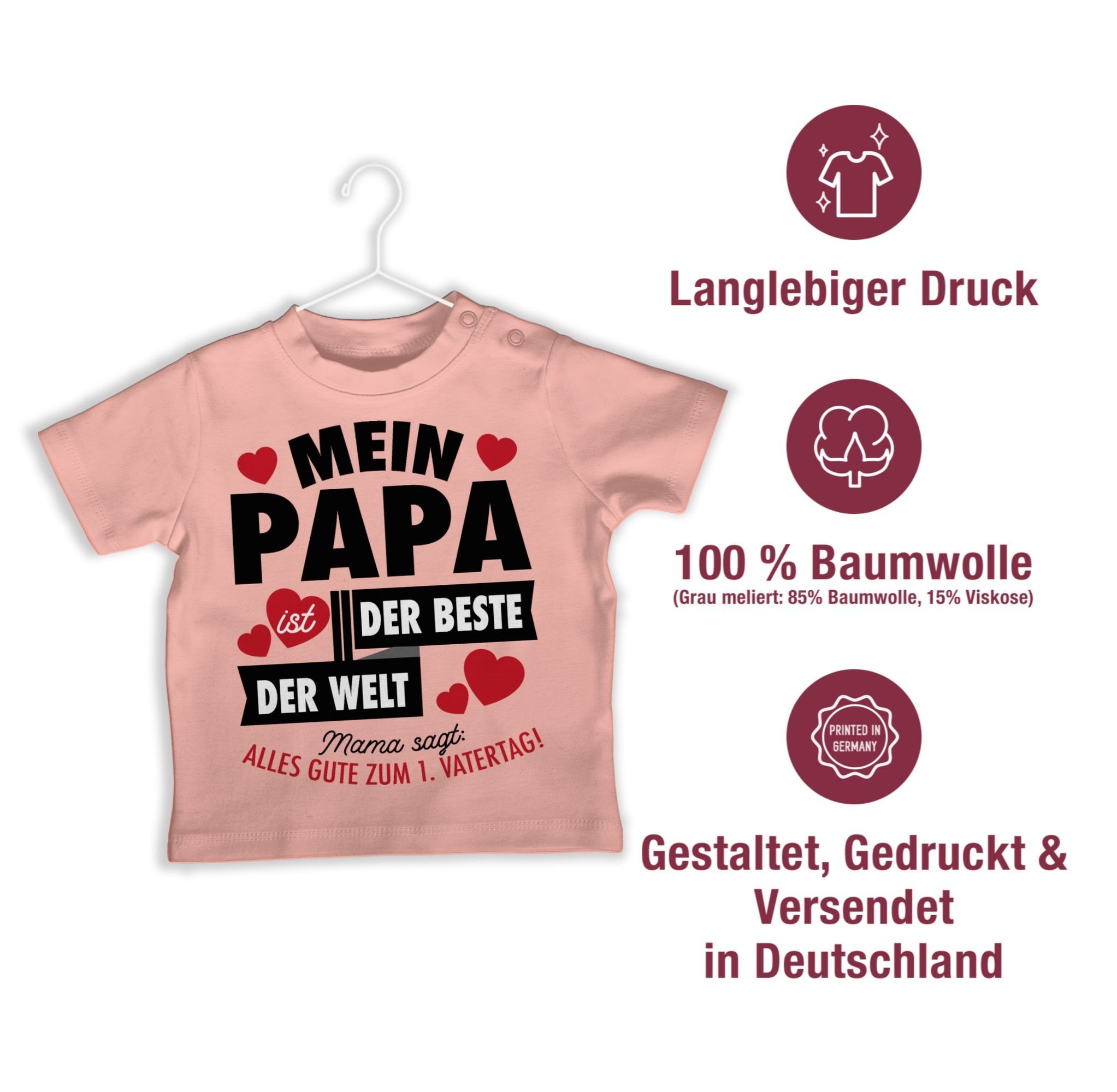 Shirtracer T-Shirt Mein Papa 1 der ist Vatertag Baby Beste Geschenk Welt Babyrosa der