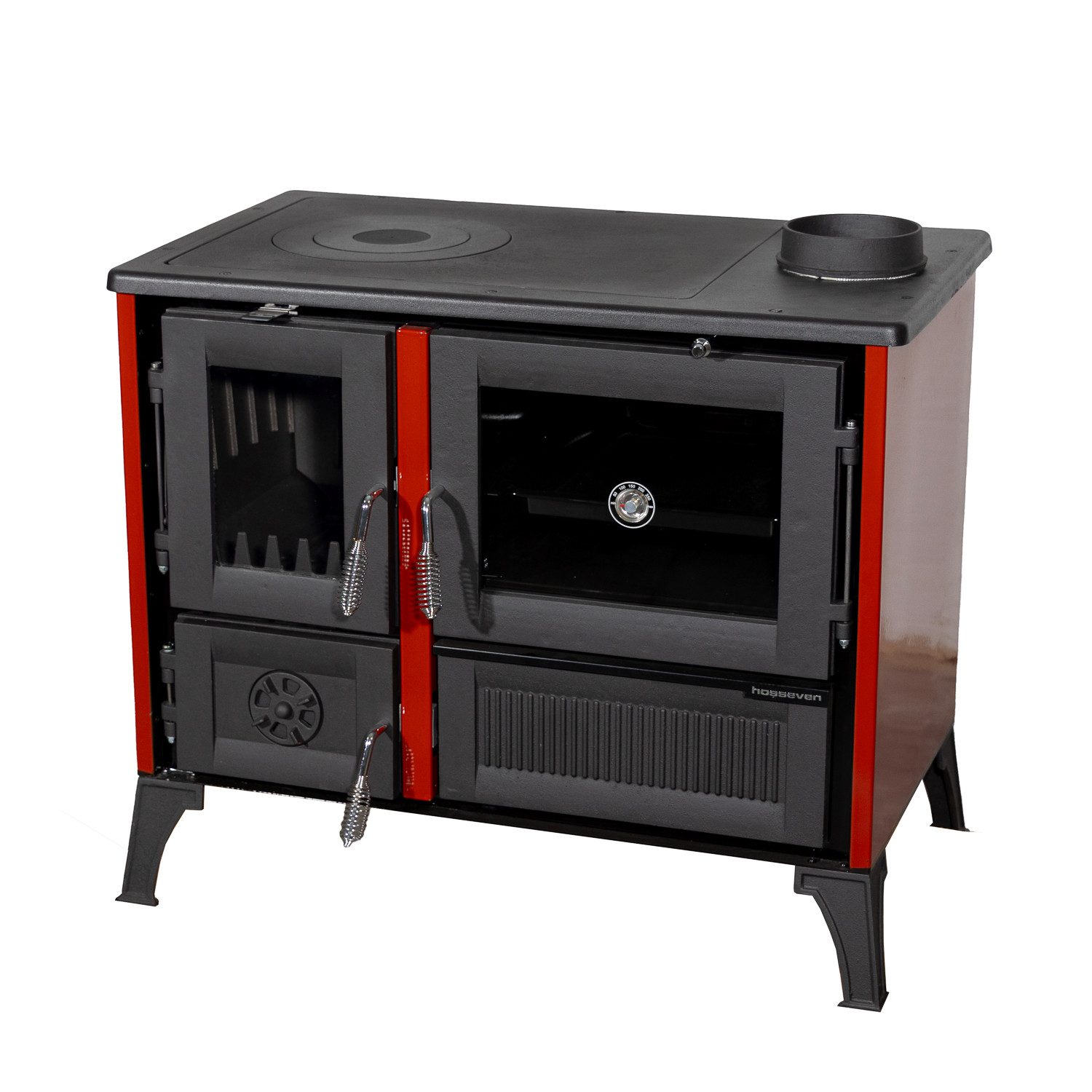 Hosseven Kaminofen Holz Ofen Mehrfachbelegung Kamin Heizofen Küchenherd, 8 kW, Dauerbrand, Mehrfachbelegung Kamin Heizofen Küchenherd