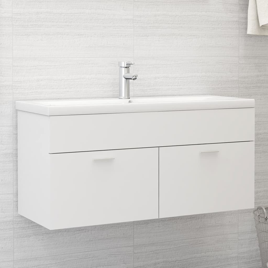vidaXL Waschtisch 100 x 385 x 46 cm Waschbeckenunterschrank mit Einbaubecken Weiß Spanpl