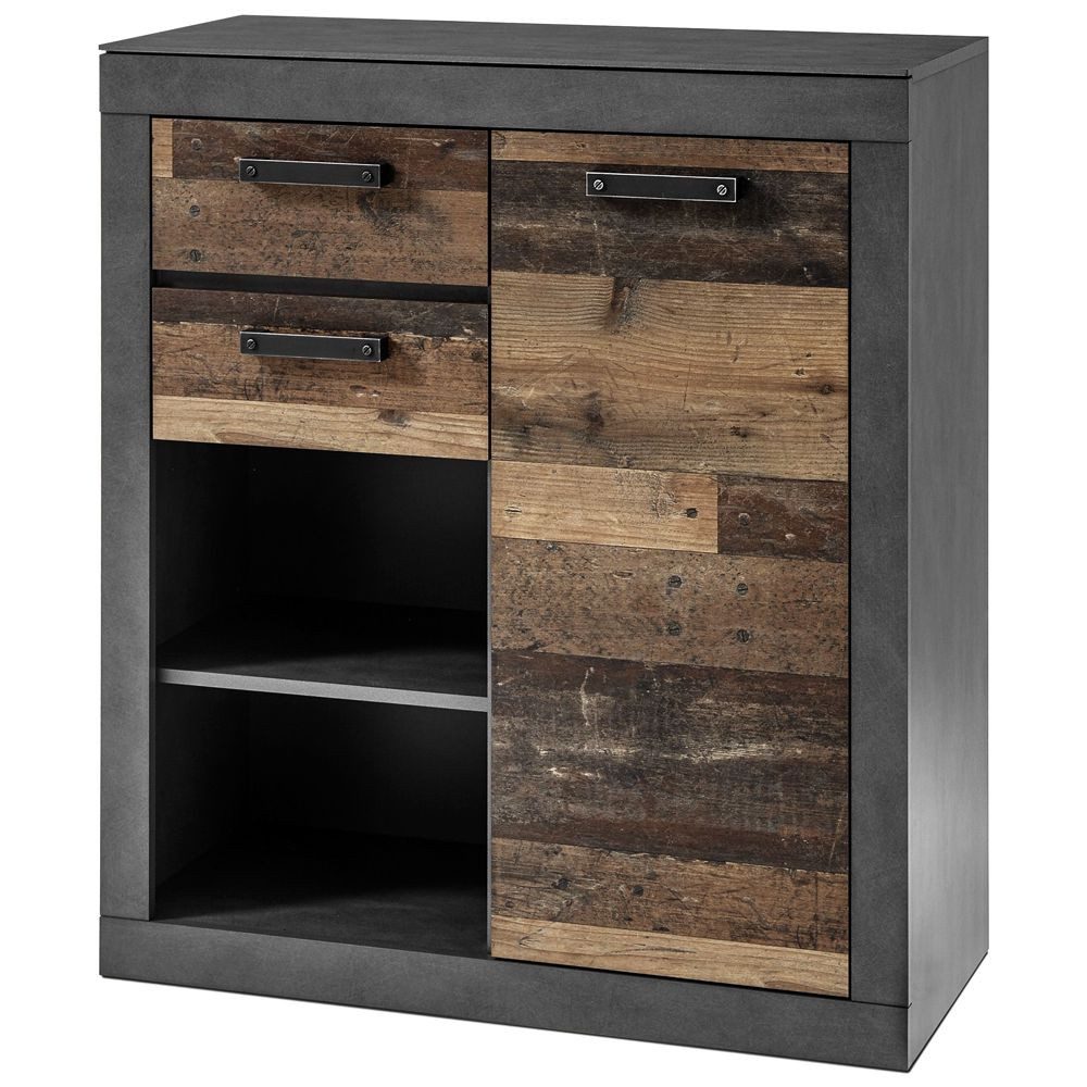 Lomadox Kommode BERLIN-61, im Industrial-Design in Old Mix Dekor mit Matera grau, : 92/104/40 cm