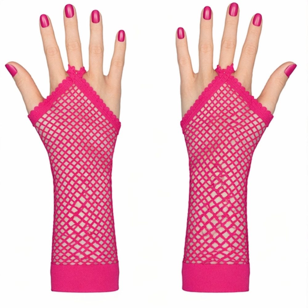 Kaiser24 Kostüm Netz Handschuhe Damen Pink lange Stulpen fingerlos Festival Party