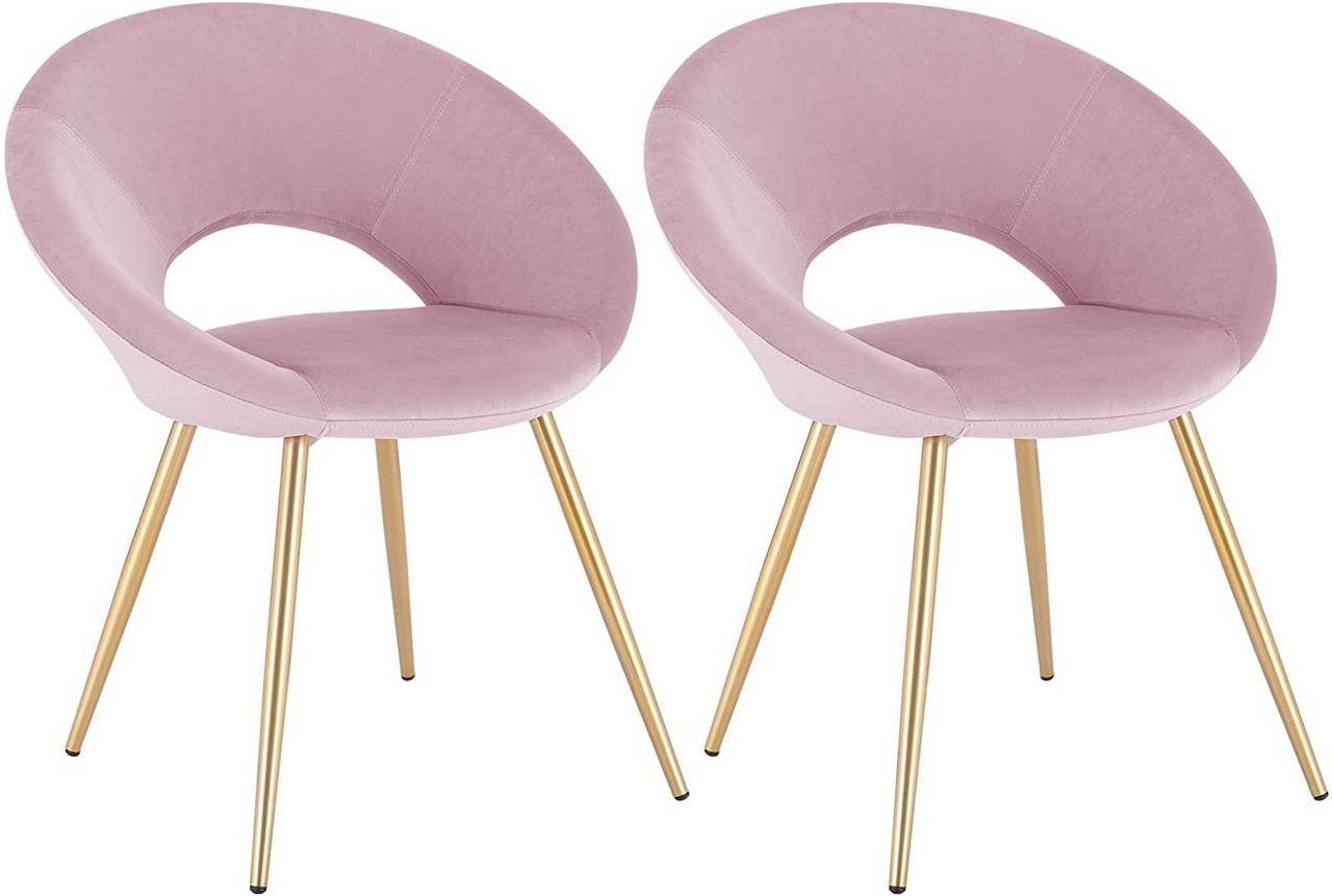 (2 Sessel, Samt, Metallbeine Woltu Rosa Wohnzimmerstuhl, St), Küchenstuhl