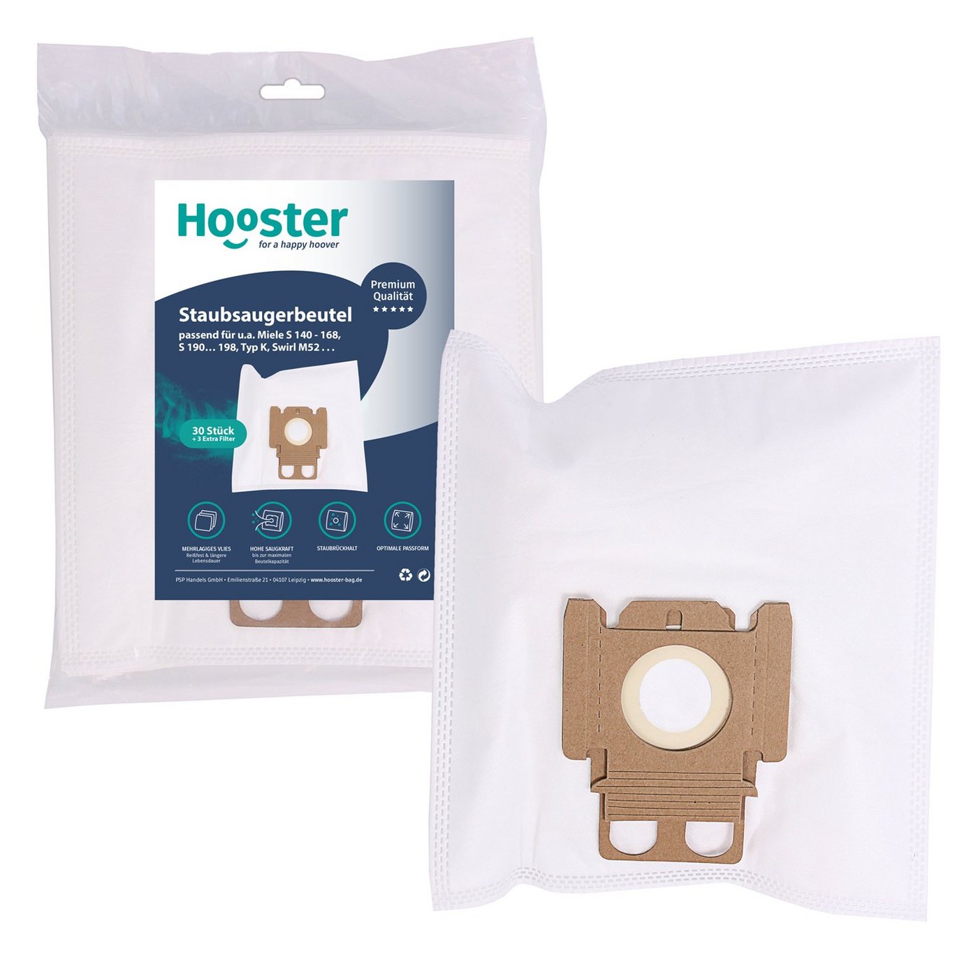 Thumbnail - Hooster Staubsaugerbeutel passened für Miele AirClean Typ K / Swirl M52, 30 St., mehrlagiges Premium Vlies für hohes Sau...
