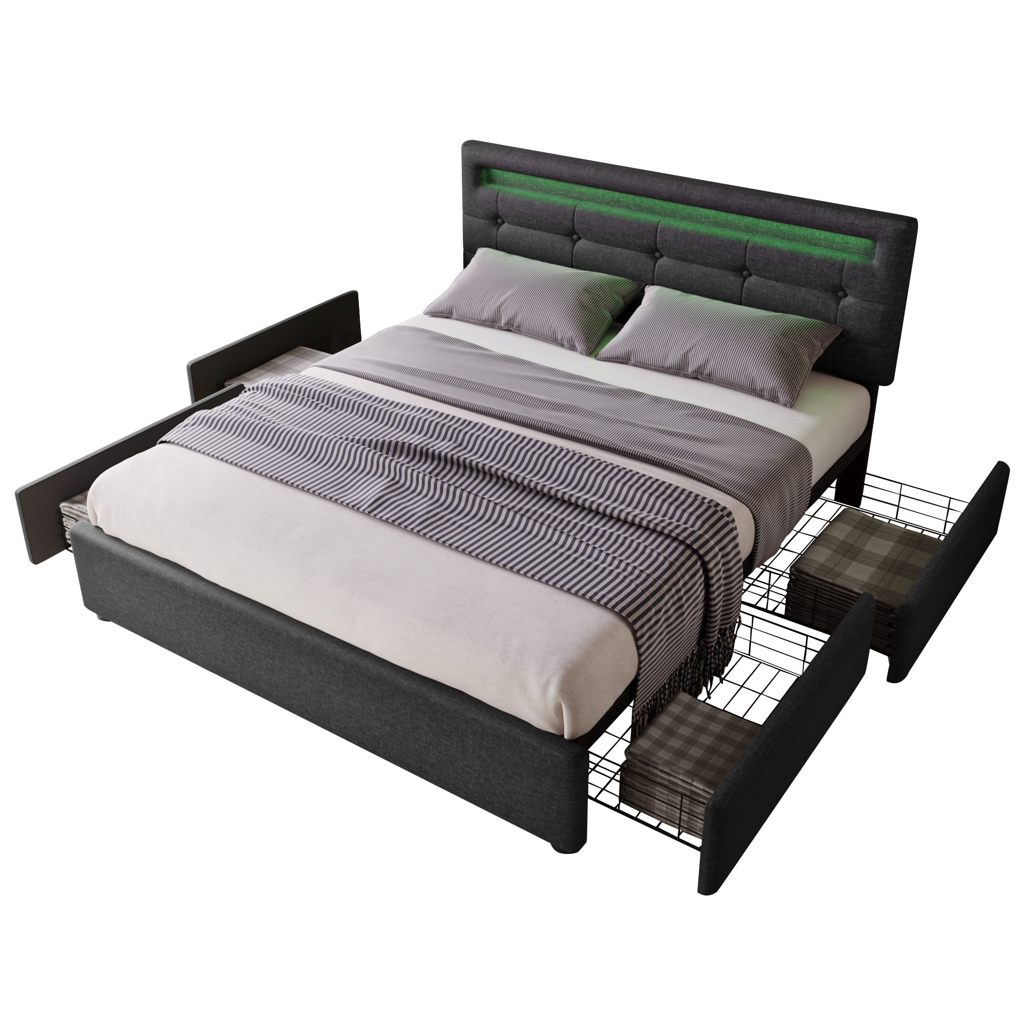 Ulife Polsterbett Doppelbett mit LED-Beleuchtung Höhenverstellbarem günstig online kaufen