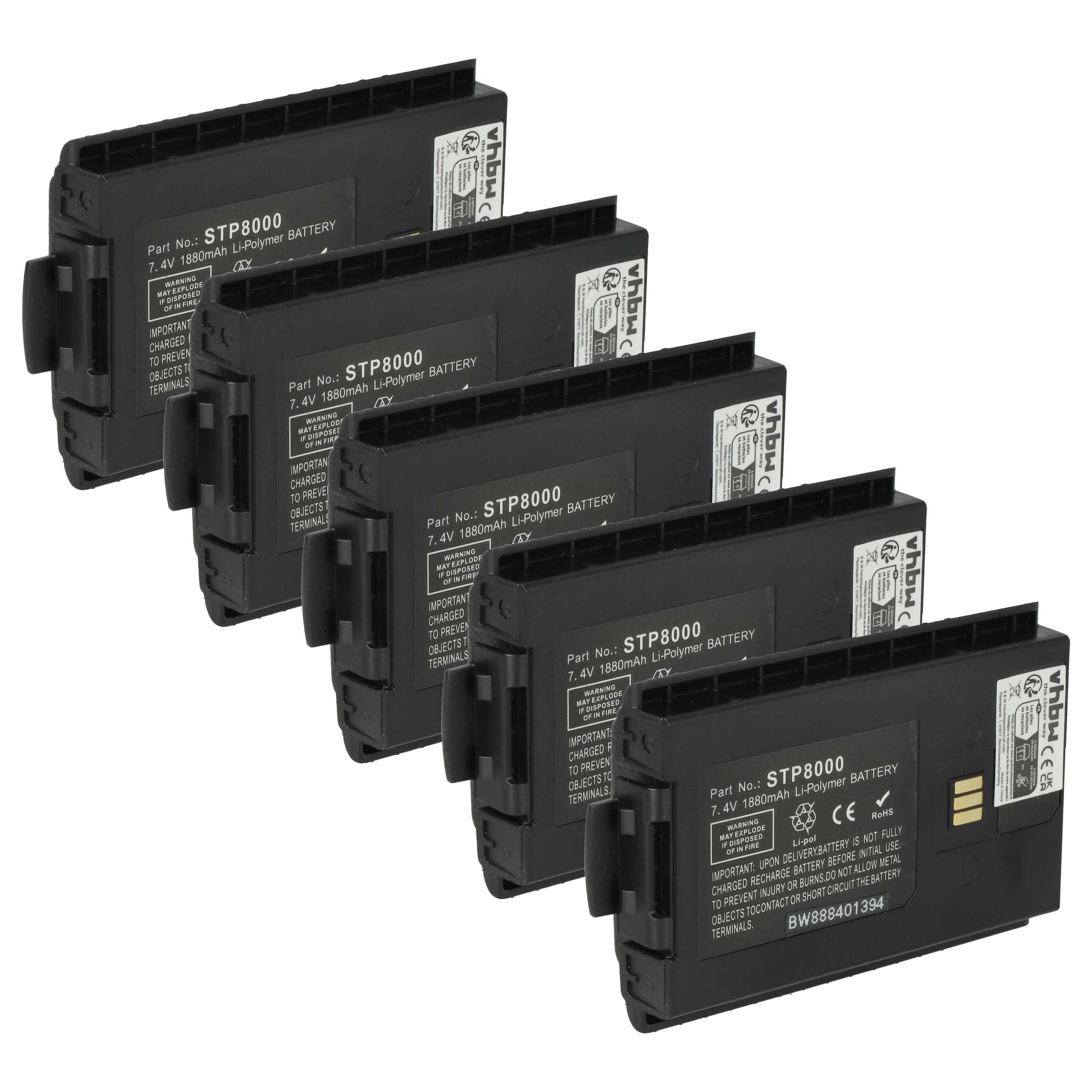 vhbw Akku passend für Sepura STP8X, STP8100, STP8200, STP8040, STP8080, Akku Akku Li-Polymer 1880 mAh (7,4 V, 5 St), Leistungsfähige Austausch-Akkus für Ihr Funkgerät, Walkie-Talkie