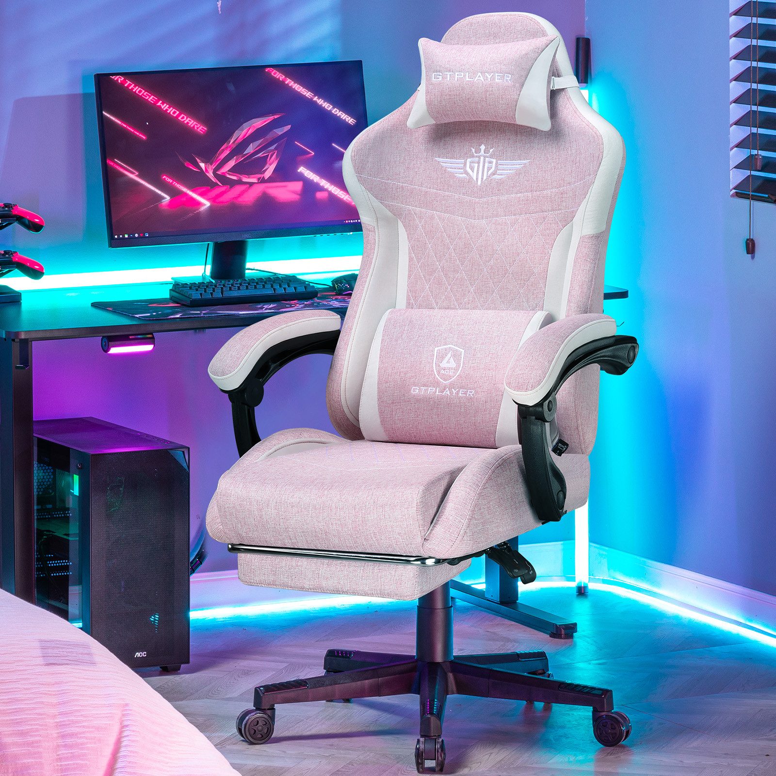 GTPLAYER Gaming-Stuhl Ergonomischer Gaming Sessel Schreibtischstuhl mit Stoffoberfläche (Pacekung), Federsitzkissen – Bild 3 von 5