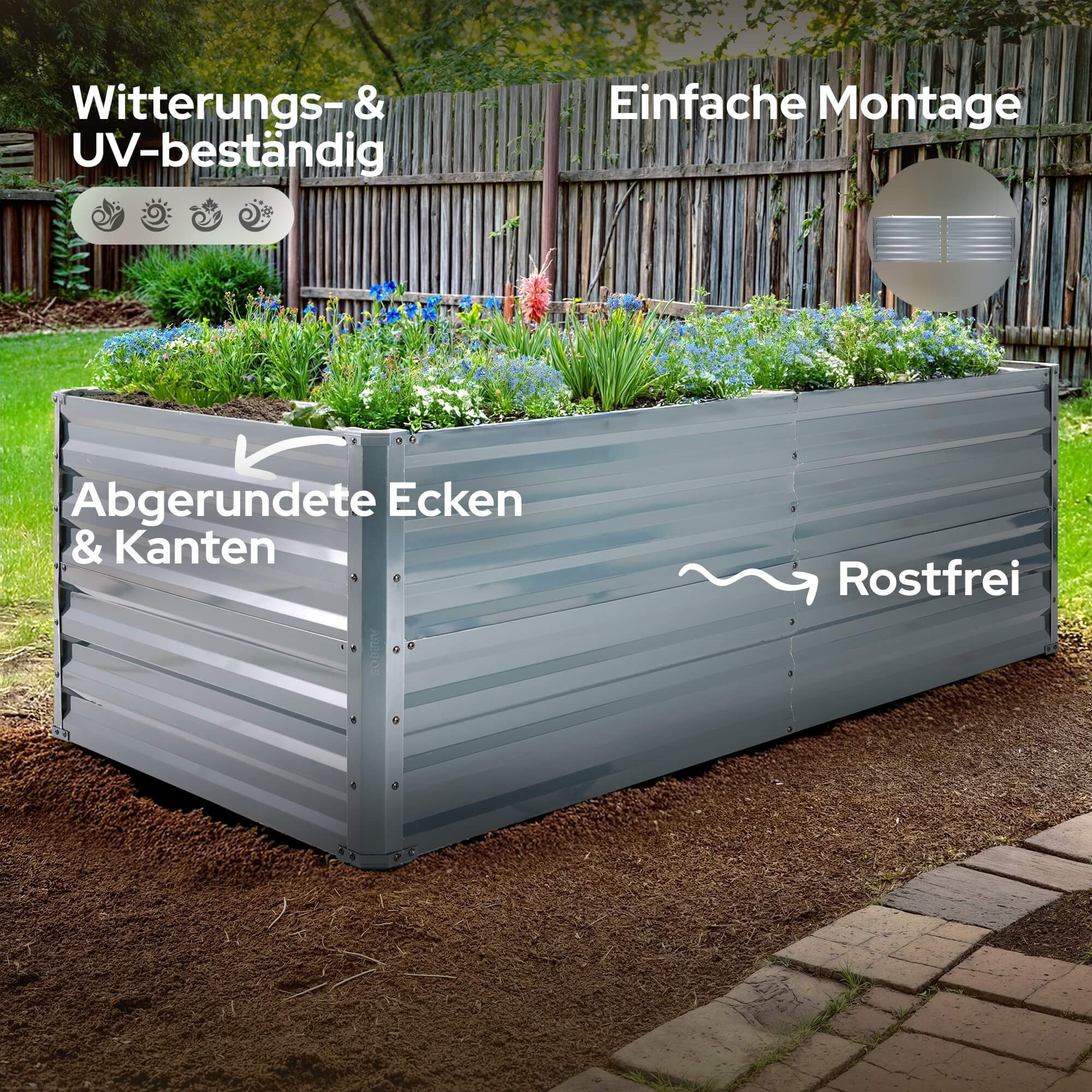 Arebos Hochbeet Gartenbeet Pflanzbeet Gemüsebeet für Garten & Terrasse 120x90x59 cm (Max. Belastbarkeit: 650 kg), Witterungs- & UV-beständig