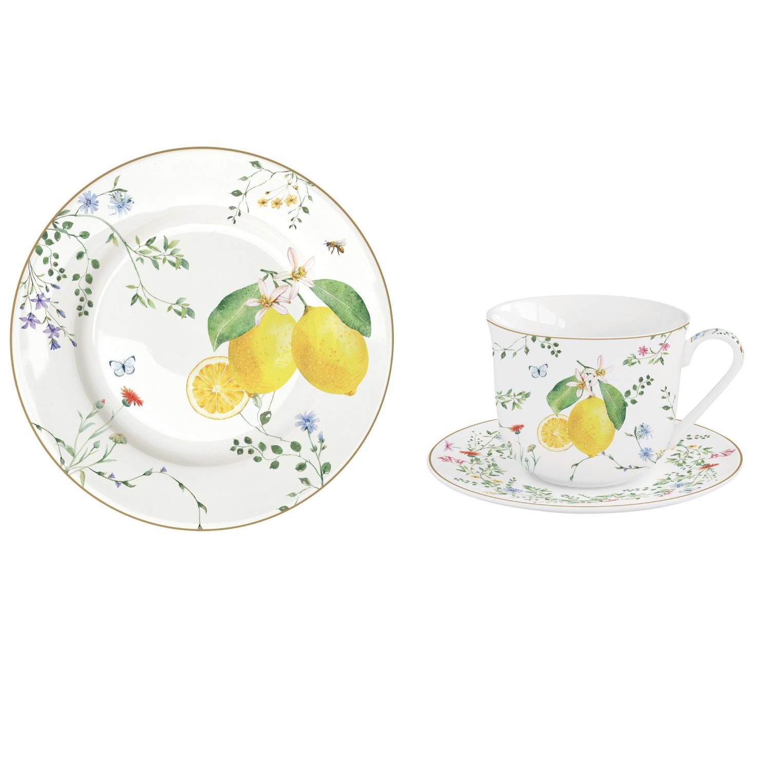 EasyLife Frühstücks-Geschirrset Fleurs et Citrons