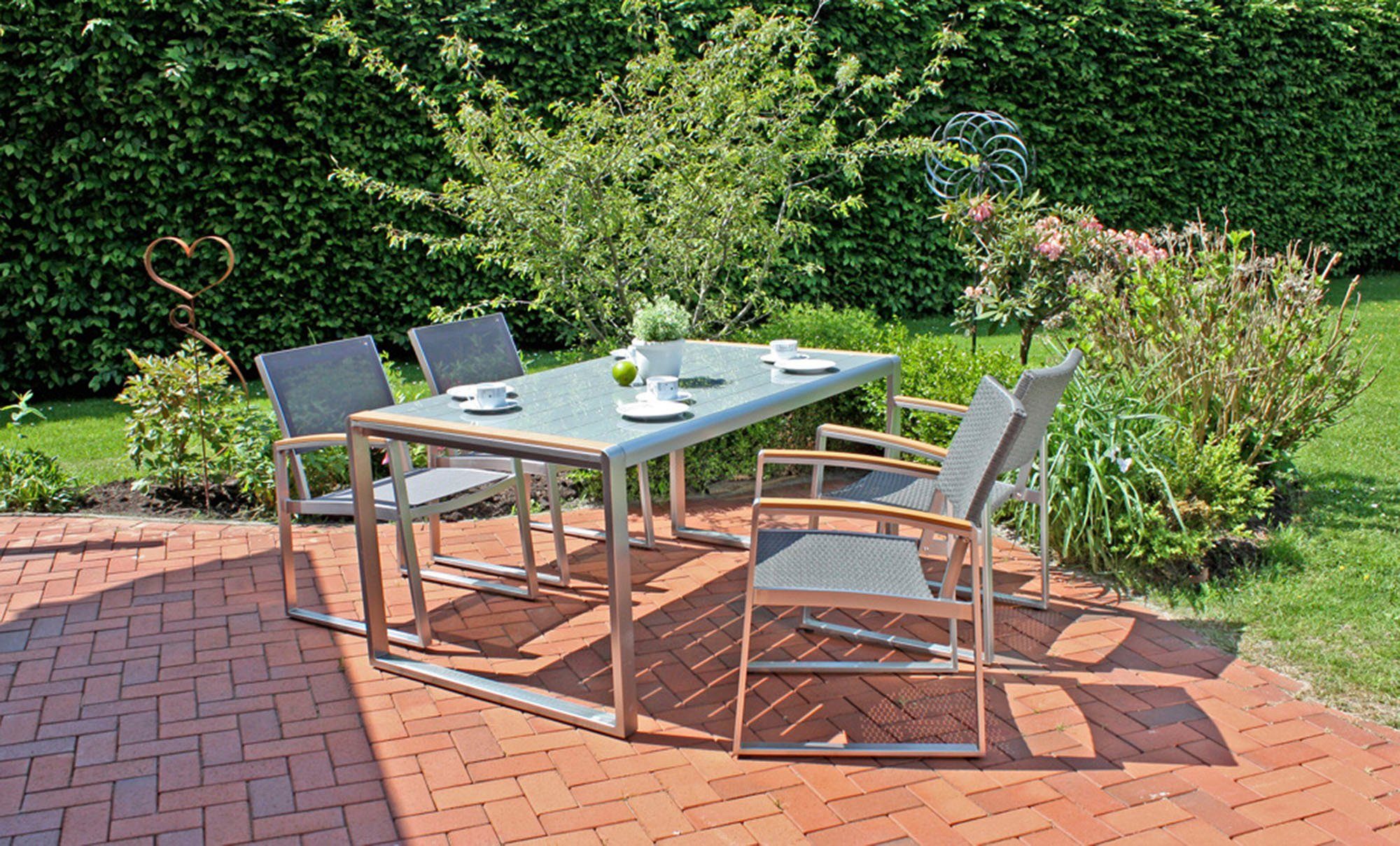 Garden Pleasure Garten-Essgruppe AVA, (7-tlg), mit hochwertigen Holzapplikationen