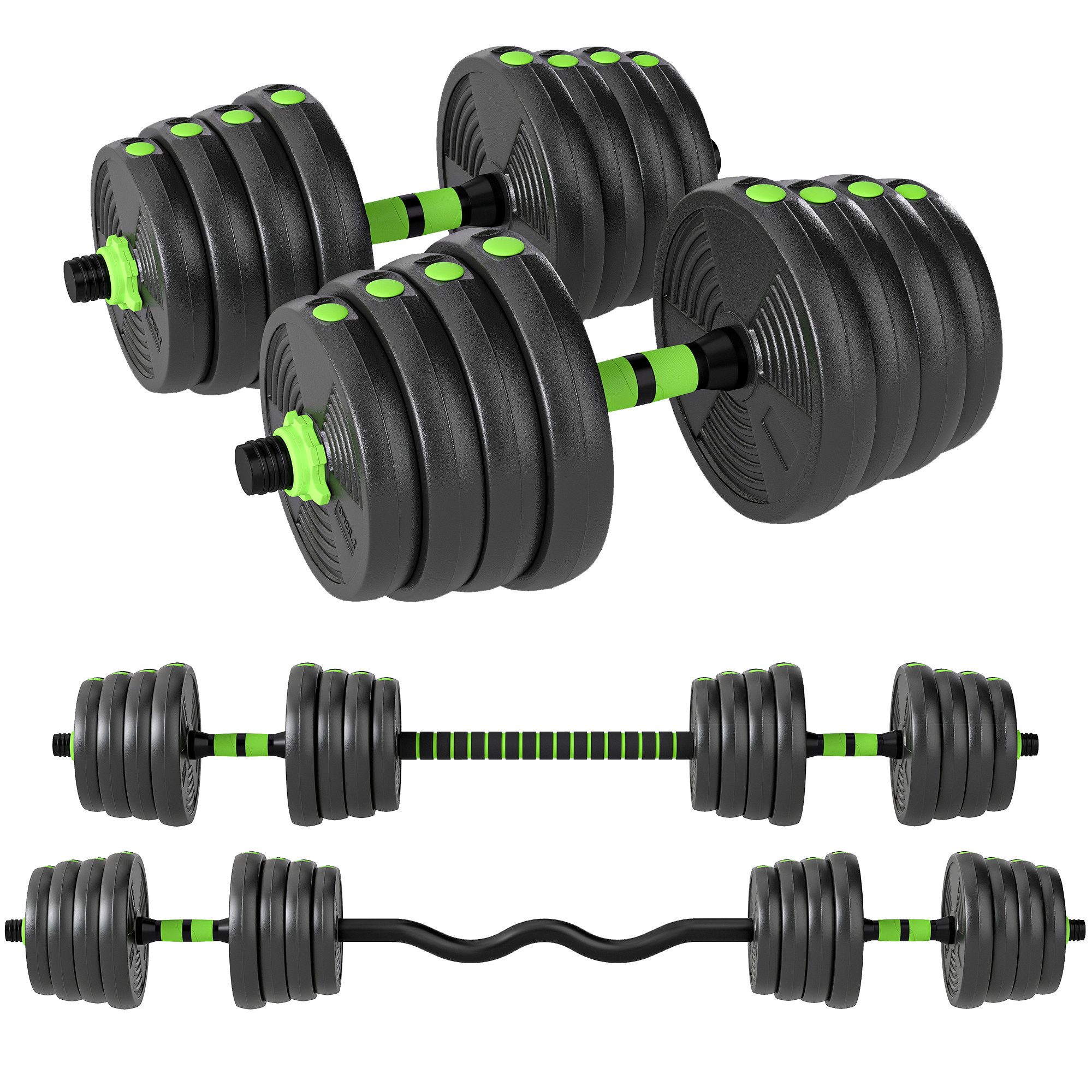 SPORTNOW Hantel-Set Kurzhanteln Langhanteln 3-in-1 verstellbar 30 KG, (Hantelset, Kurzhantel Set), für Krafttraining Zuhause Fitnessstudio