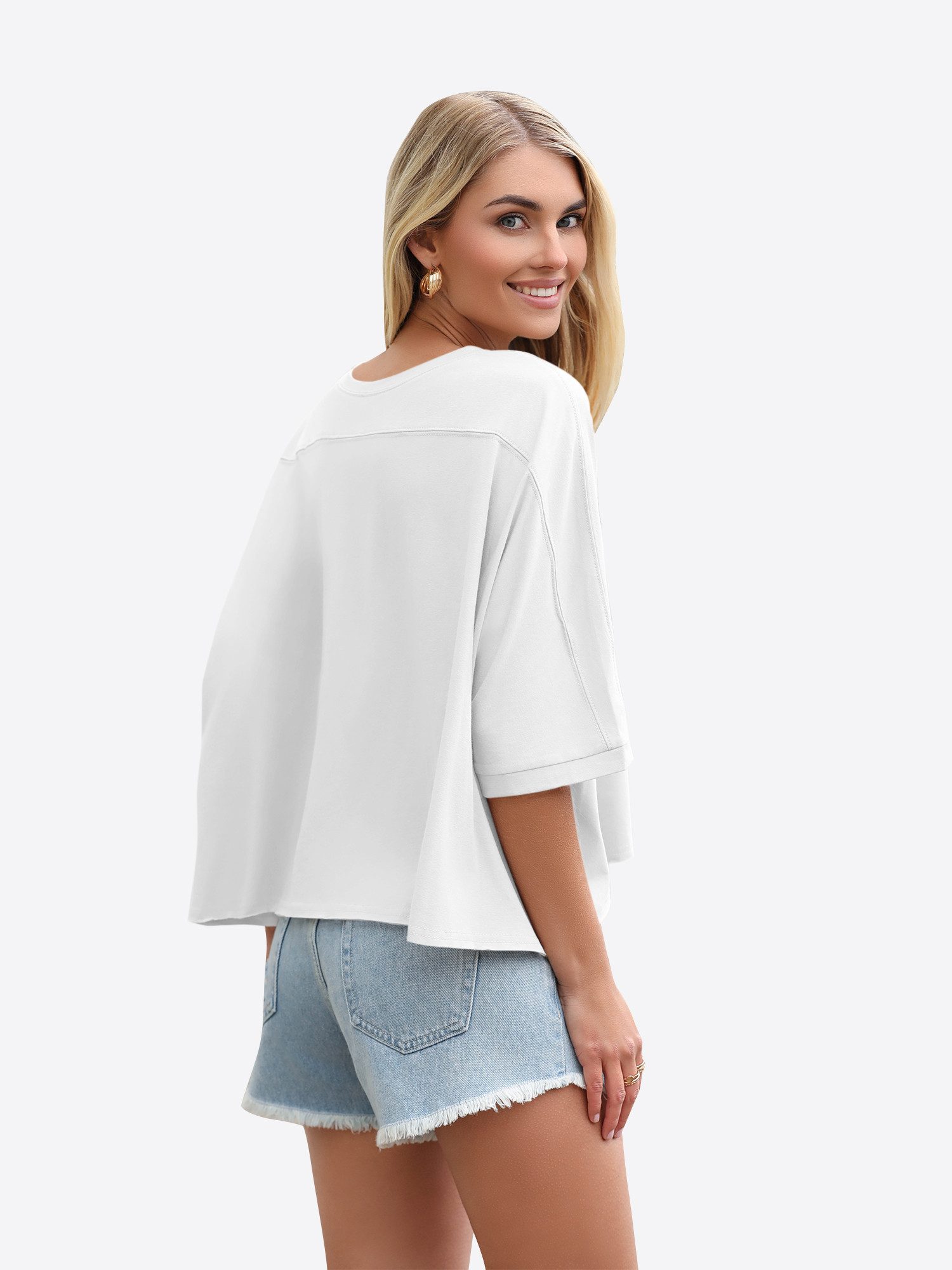 Imily Bela T-Shirt Damen Oversized Cropped Shirt Rundhals Casual Oberteil ( günstig online kaufen