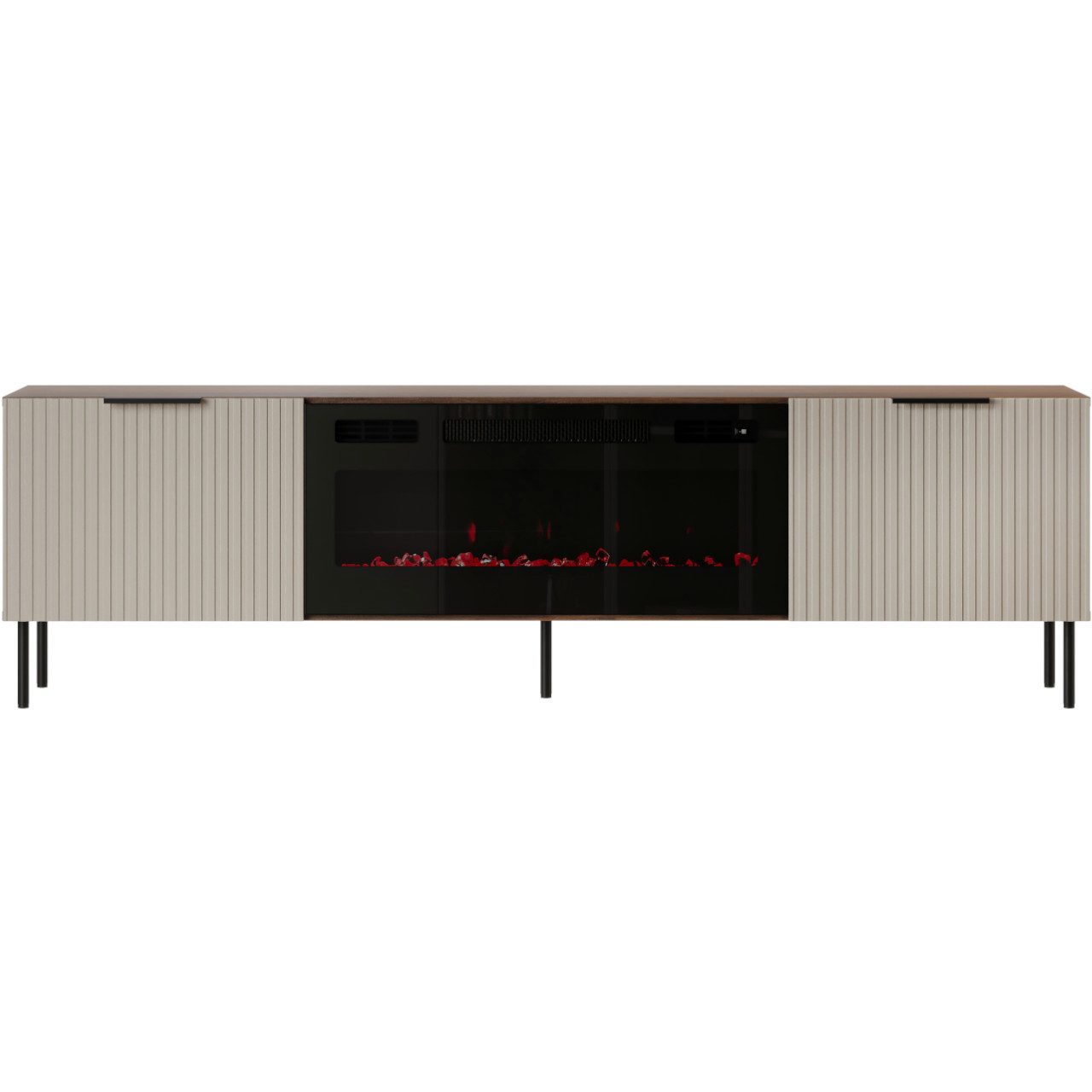 MOEBLINE Lowboard TV Lowboard mit Kamin ATTI 06 EF warmia walnuss / kaschmir