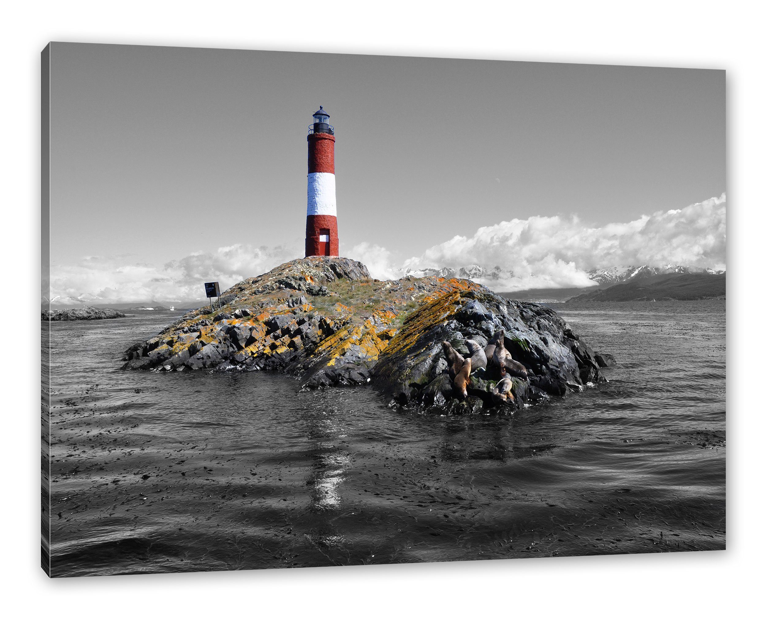 mit bespannt, Leuchtturm fertig (1 Pixxprint mit inkl. Leinwandbild Leinwandbild Leuchtturm Robben, Zackenaufhänger Robben St),