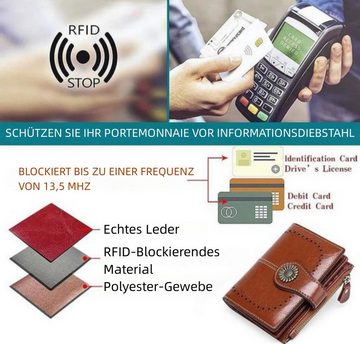 HEYHIPPO Geldbörse Damen 16 Karten RFID Geldbörse aus weichem Leder, Mit 16 Kartenfächern, kurzer Geldbörse und Blocker RFID