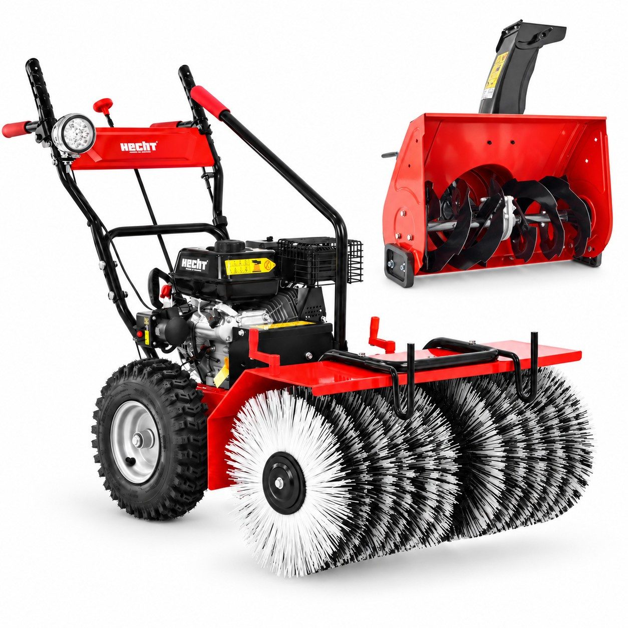Hecht Benzin-Kehrmaschine 8680 SE Set 3 Benzin 80 cm mit Schneefräskopf 55 cm, 80,00 cm Arbeitsbreite, (2-tlg), 6,5 PS, Elektrostart, LED-Scheinwerfer