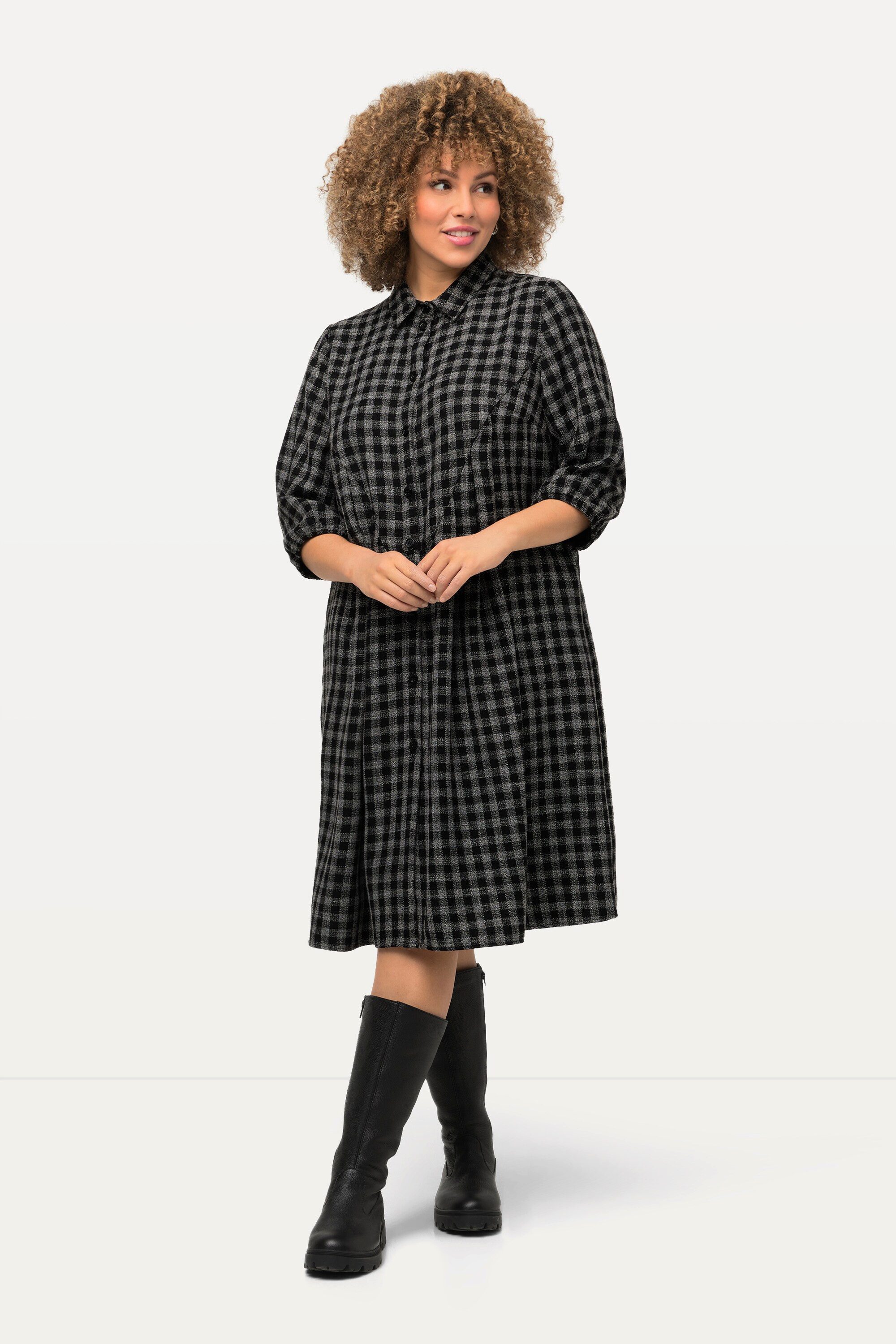 Jerseykleid Karokleid A-Linie Hemdragen 3/4-Arm Midikleid