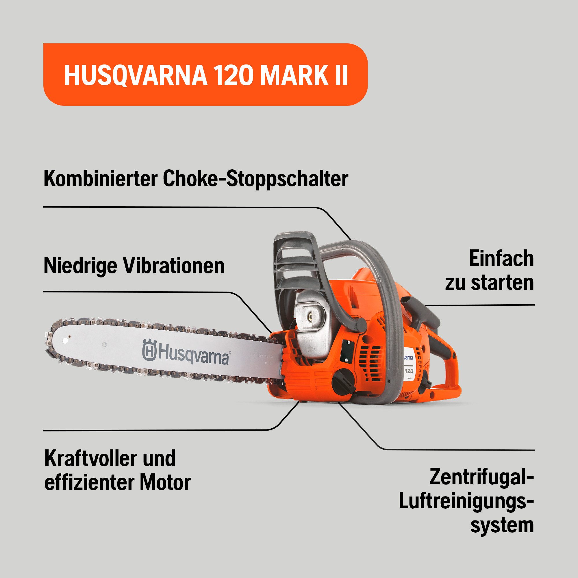 Husqvarna Benzin-Kettensäge 120 Mark II, 35 cm Schwertlänge, 38,2 cc X-Torq günstig online kaufen
