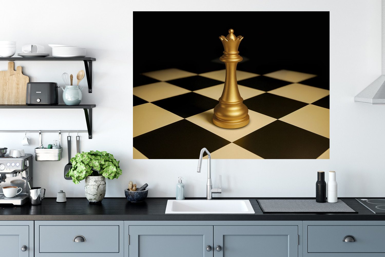 MuchoWow Wandsticker Dame - Schachfigur - Blockiert - Gold (1 St), Wanddeko, Aufkleber, Wandtattoo, 120x90 cm