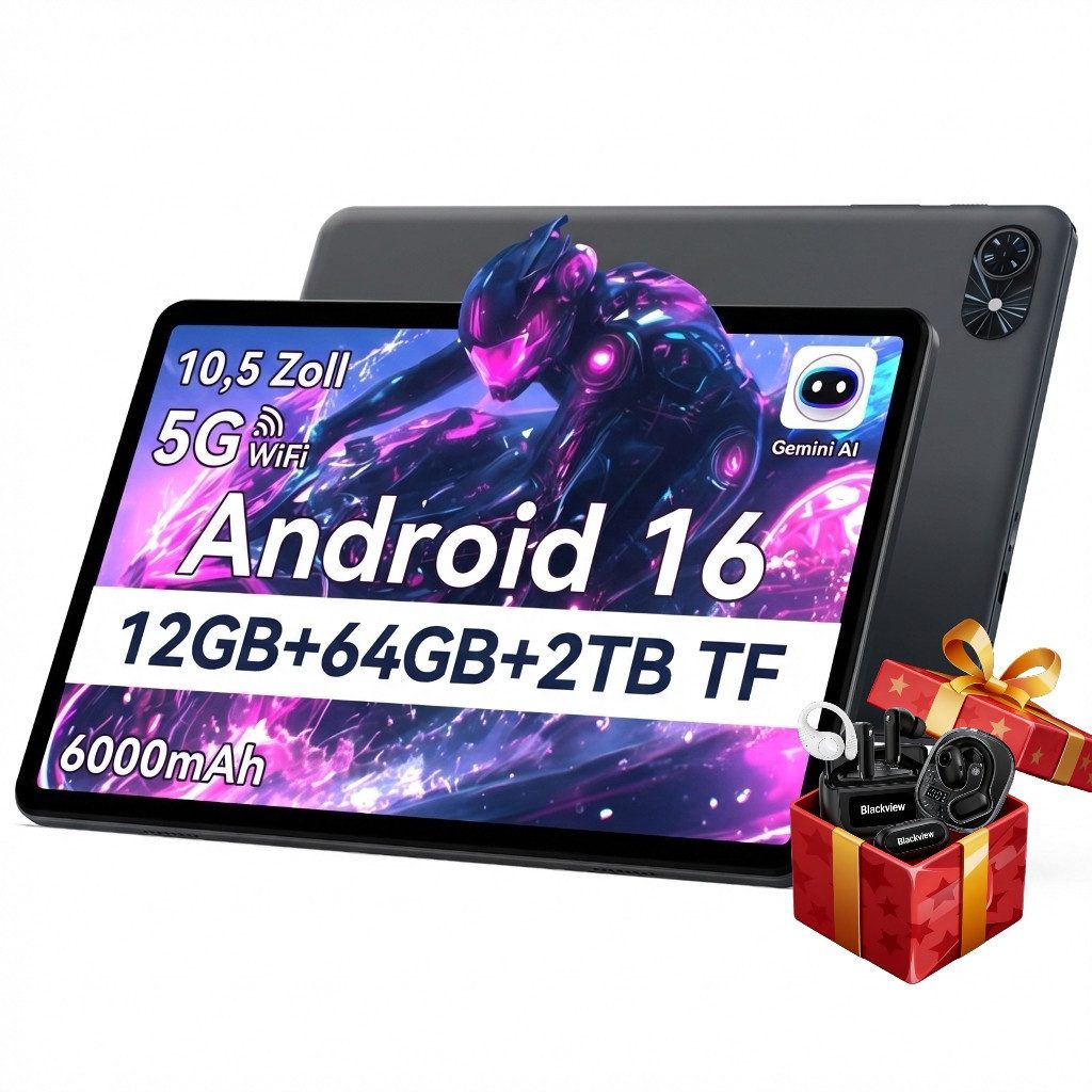 TABWEE T80 Android 16 (OTA-Update) incl. Kopfhörer Tablet (10.1", Android16, 5G wifi, Android 16, Gemini AI, PC-Modus)