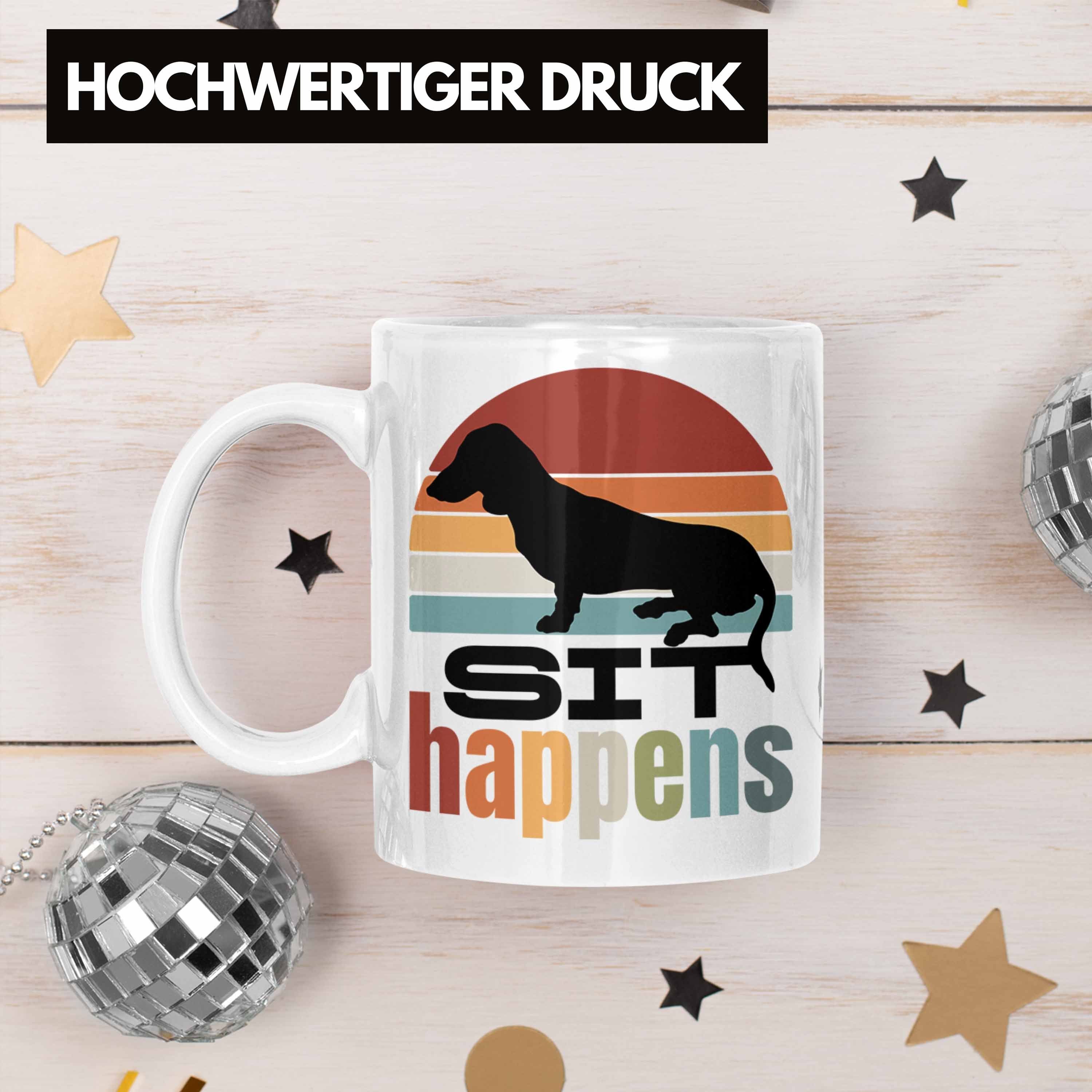 Trendation Tasse K Sit Geschenk für Dackel Happens Kaffee-Becher Weiss Tasse Dackelbesitzerin