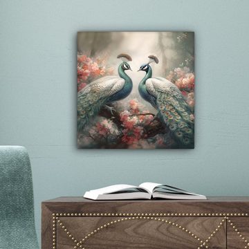 OneMillionCanvasses® Leinwandbild Pfaue - Pfauenfedern - Vögel - Natur, (1 St), Leinwand Bilder für Wohnzimmer Schlafzimmer, 20x20 cm