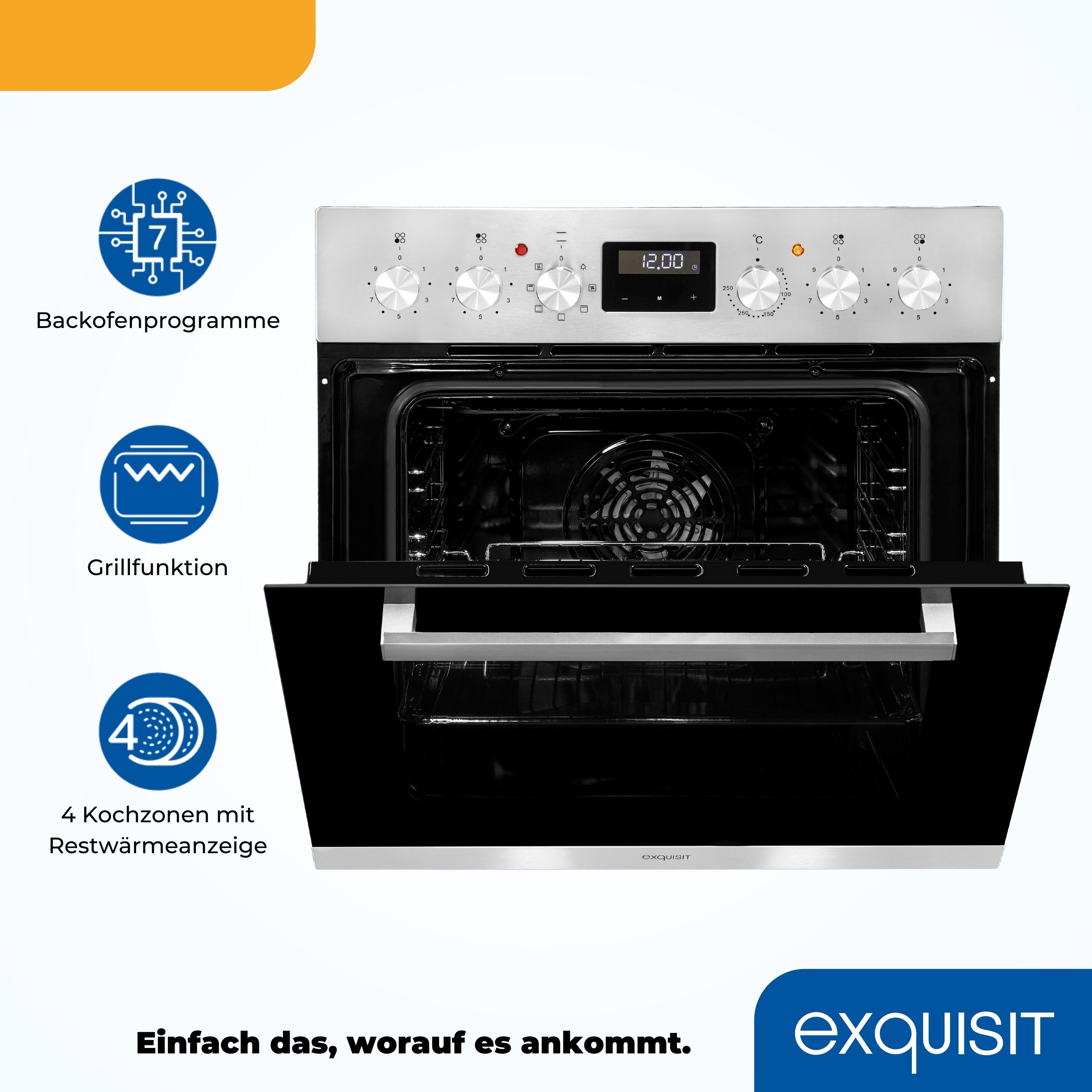 exquisit Backofen-Set EHE 157-2UR, 7 Programme, 59 L Garraumvolumen, Umluft, Edelstahlrahmen