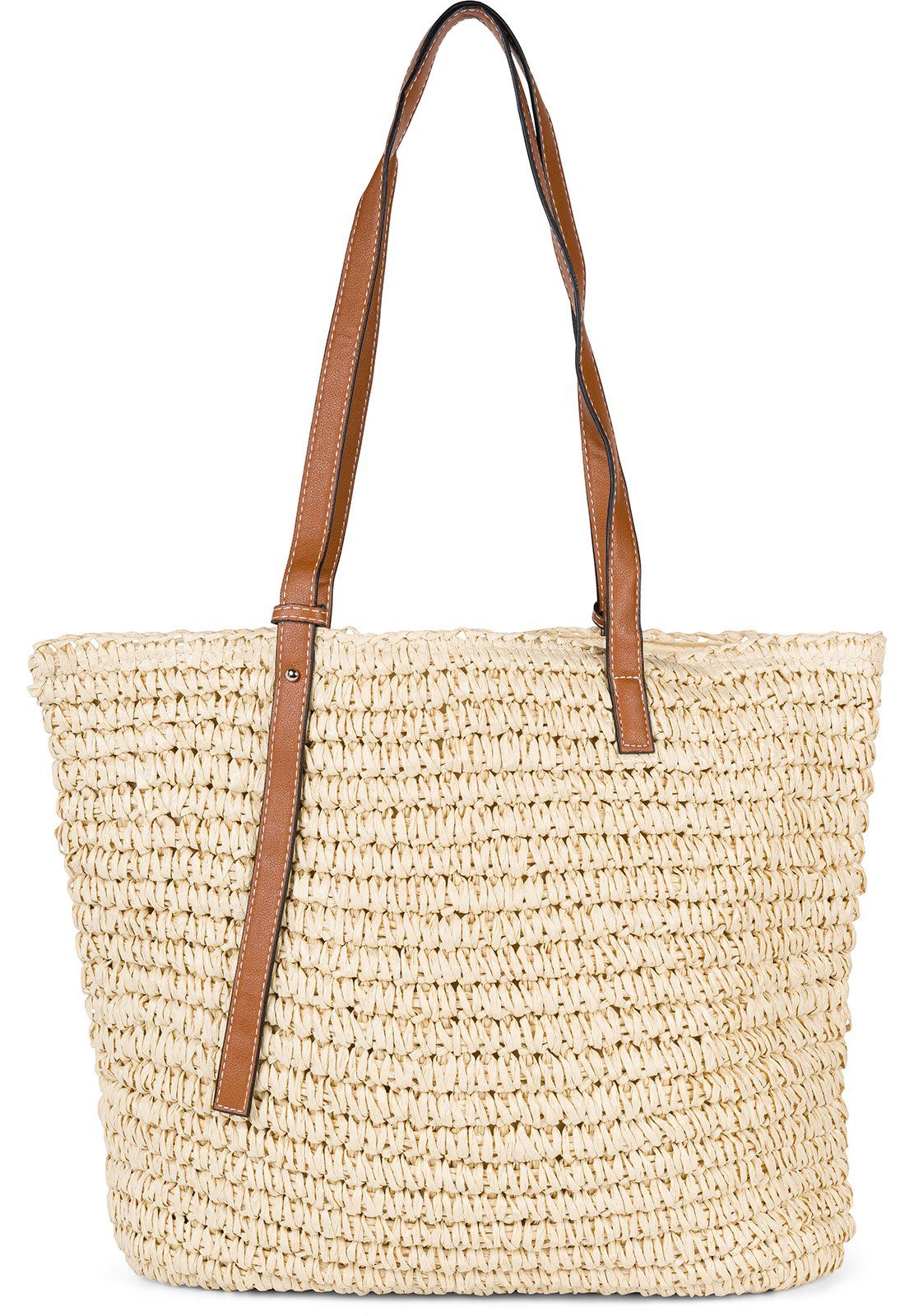 Korbtasche (1-tlg), Beige Basttasche Schultertasche Korbflecht - styleBREAKER