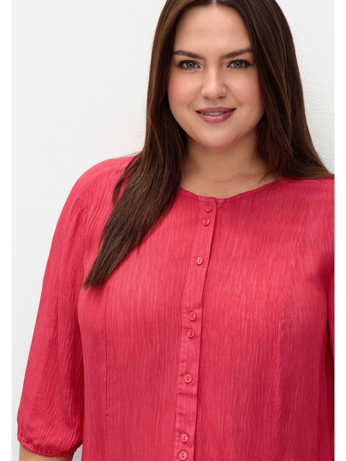 Sheego Kurzarmbluse Große Größen aus Crêpe, mit Volants am Saum