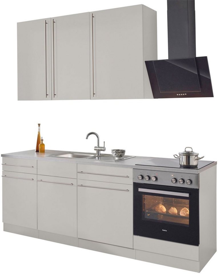 wiho Küchen Küchenzeile Chicago, mit E-Geräten, Breite 220 cm, Mit 28 mm  starker Arbeitsplatte