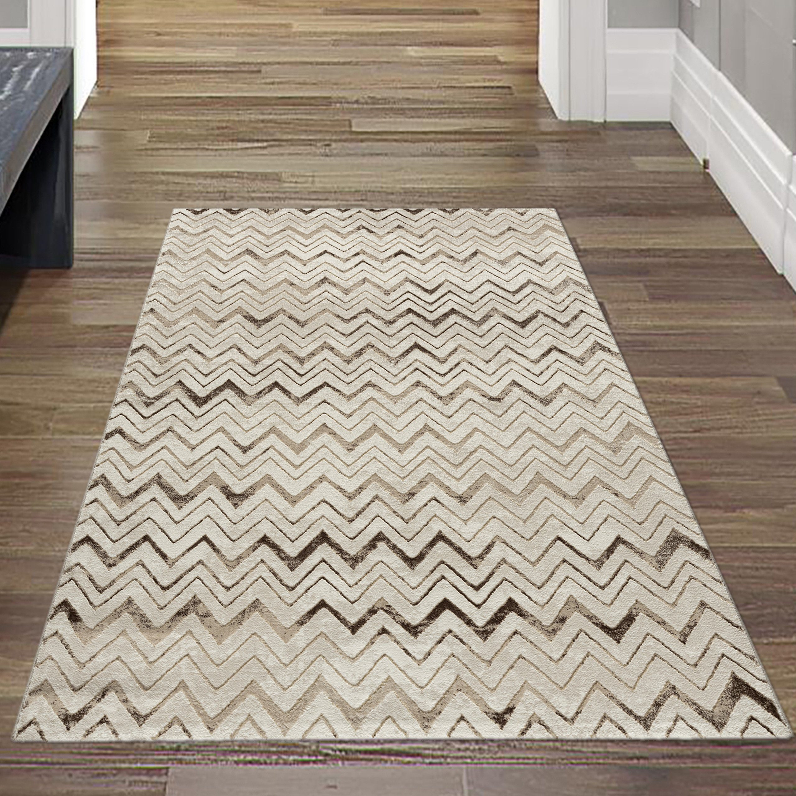 Teppich Elegant-moderner 3d Zig-Zag gekettelt, Geeignet Rundherum für (glänzend) in Teppich / Je Fußbodenheizung, Licht Teppich-Traum, rechteckig, gold-beige, dunkler heller