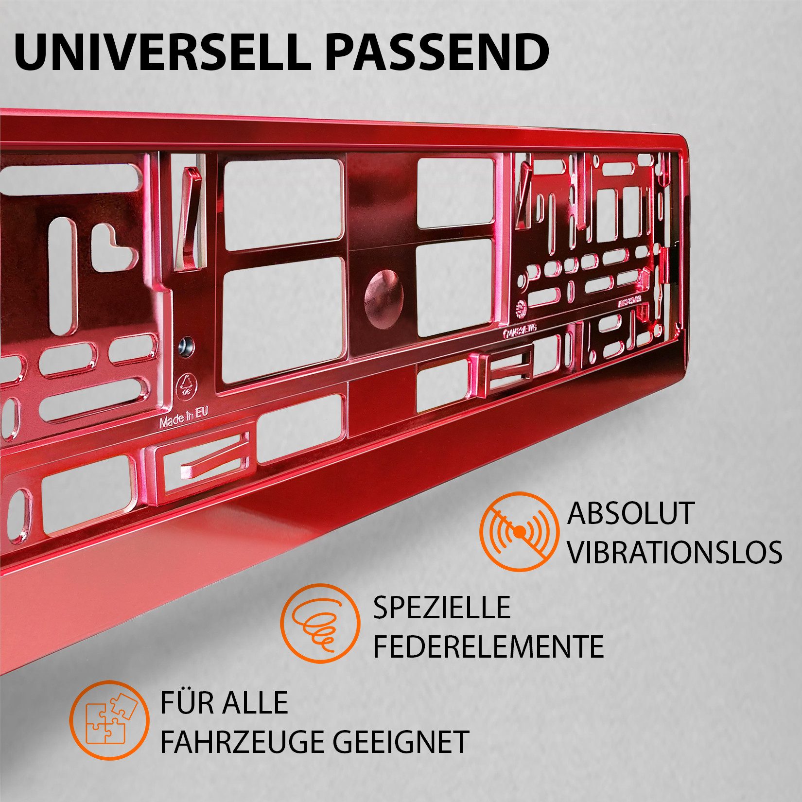 L & P Car Design Kennzeichenhalter für Auto in Rot-Chrom Kennzeichenhalterung, (2 Stück)