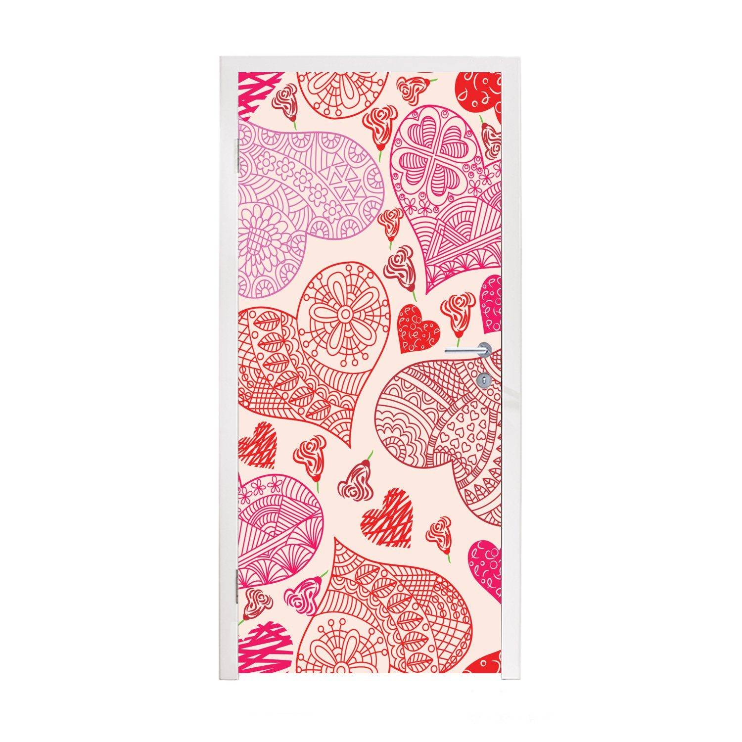 MuchoWow St), Fototapete Illustration (1 mit Matt, cm Herzen, rosa Eine roten und Türtapete 75x205 Tür, bedruckt, Türaufkleber, für