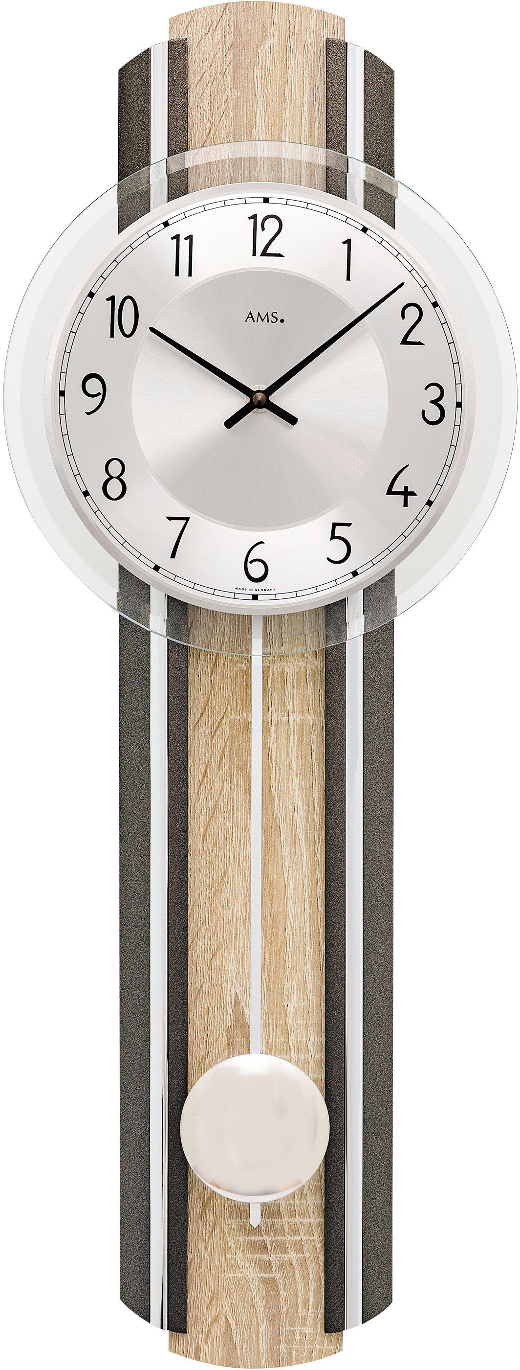 AMS Pendelwanduhr W7474 (Quarzuhr,Holzgehäuse,Esszimmer,Wohnzimmer,Made in Germany)