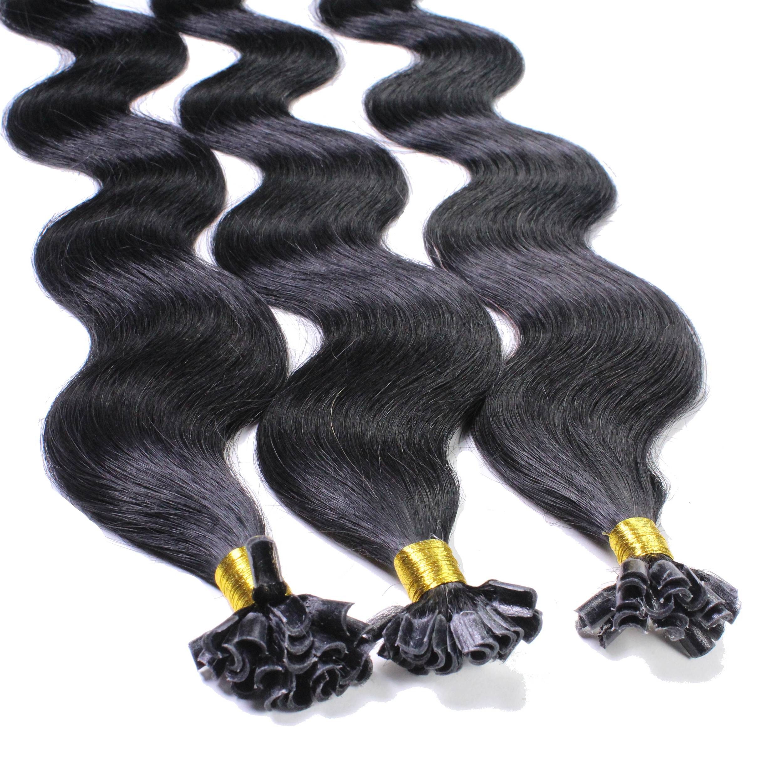 hair2heart Echthaar-Extension Bonding Extensions gewellt #2/0 Schwarz 0.5g 60cm