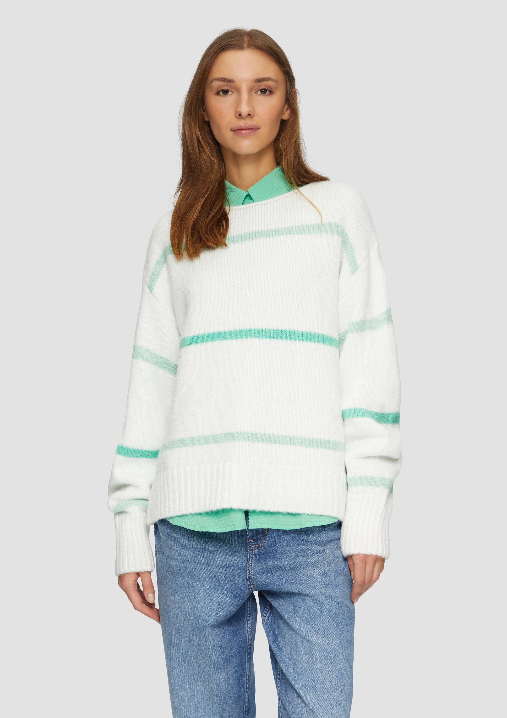 s.Oliver Longpullover Strickpullover Gestreifter Strickpullover mit Rollkan günstig online kaufen