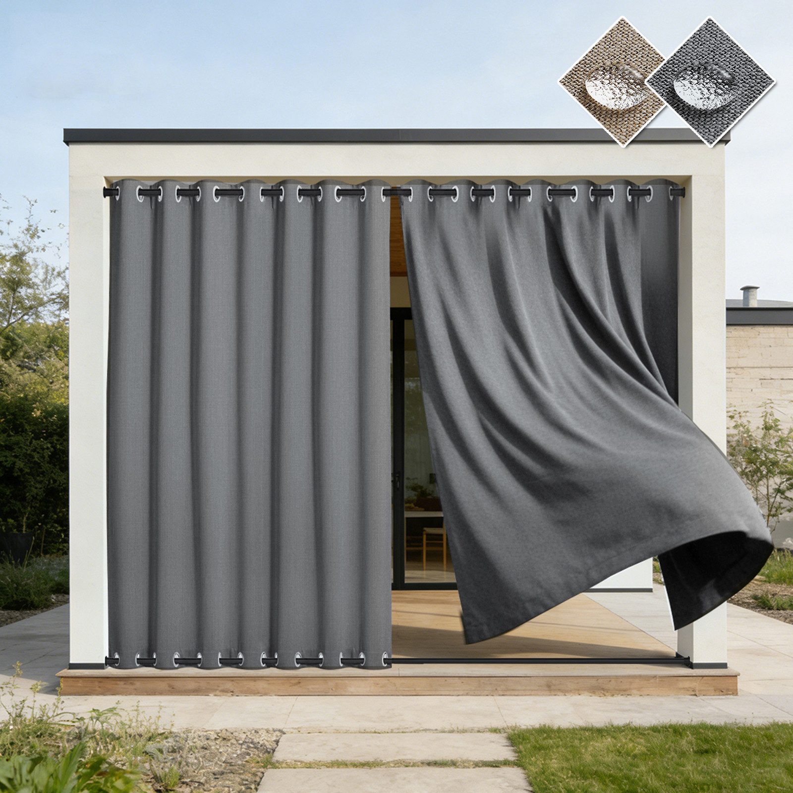 Sunicol Outdoorvorhang 100% Blickdichte Wasserdicht Vorhänge mit Ösen, Verdunklungsvorhäng (1 St), Gardinen Sonnenschutz Sichtschutz für Balkon Pergola Terrasse Veranda